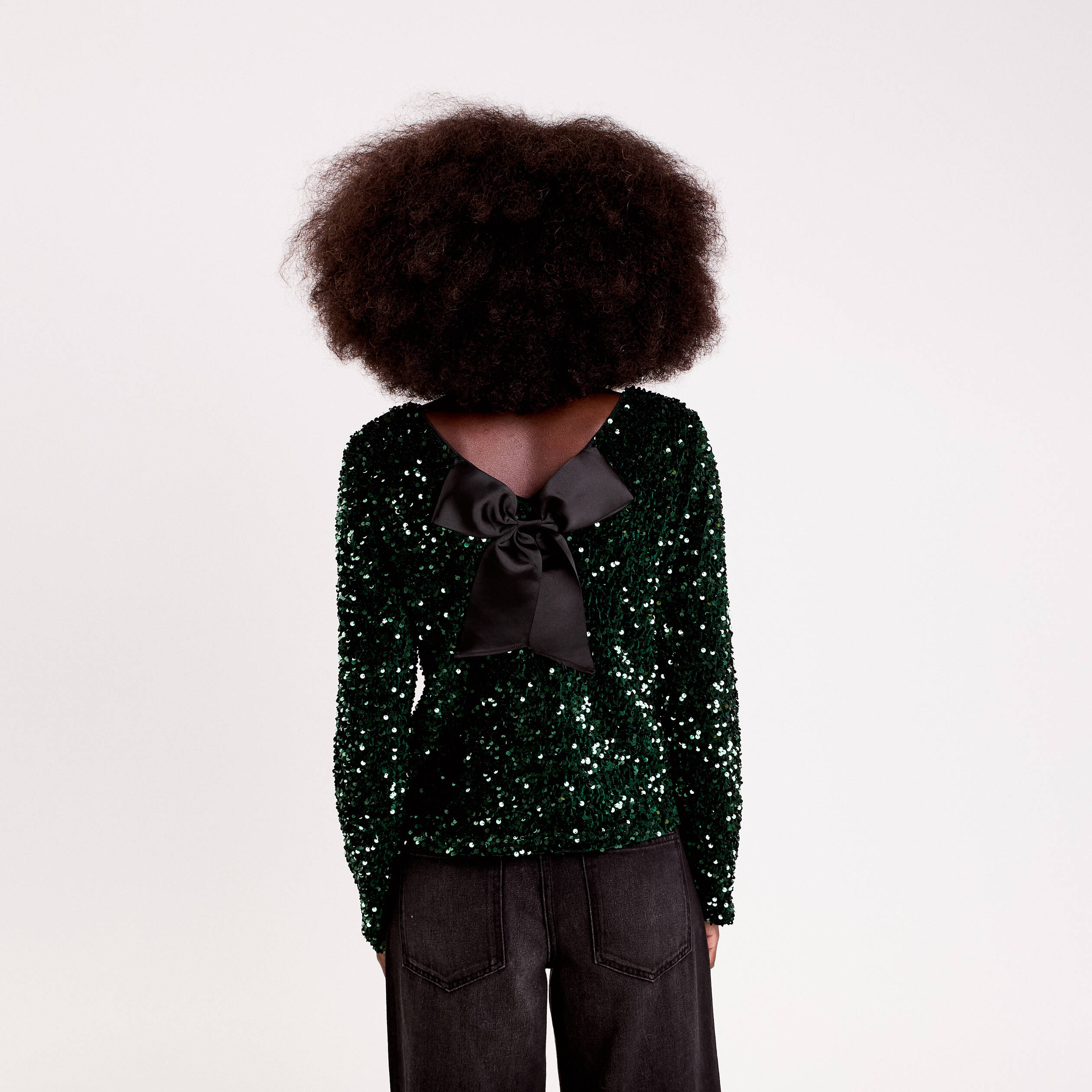 Blouse &agrave; sequins dos nou&eacute; vert fonc&eacute; femme