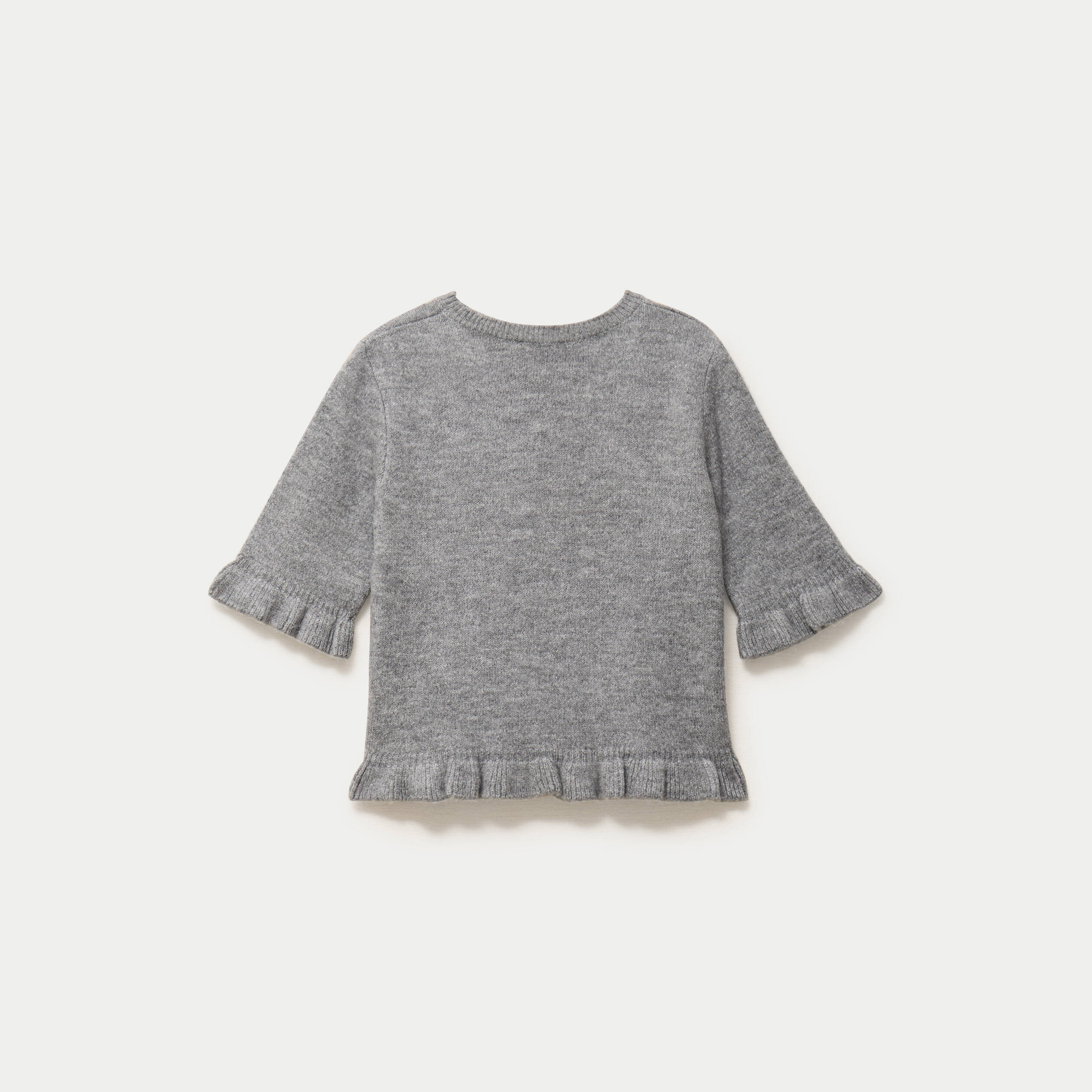 Pull col rond manches courtes gris clair femme