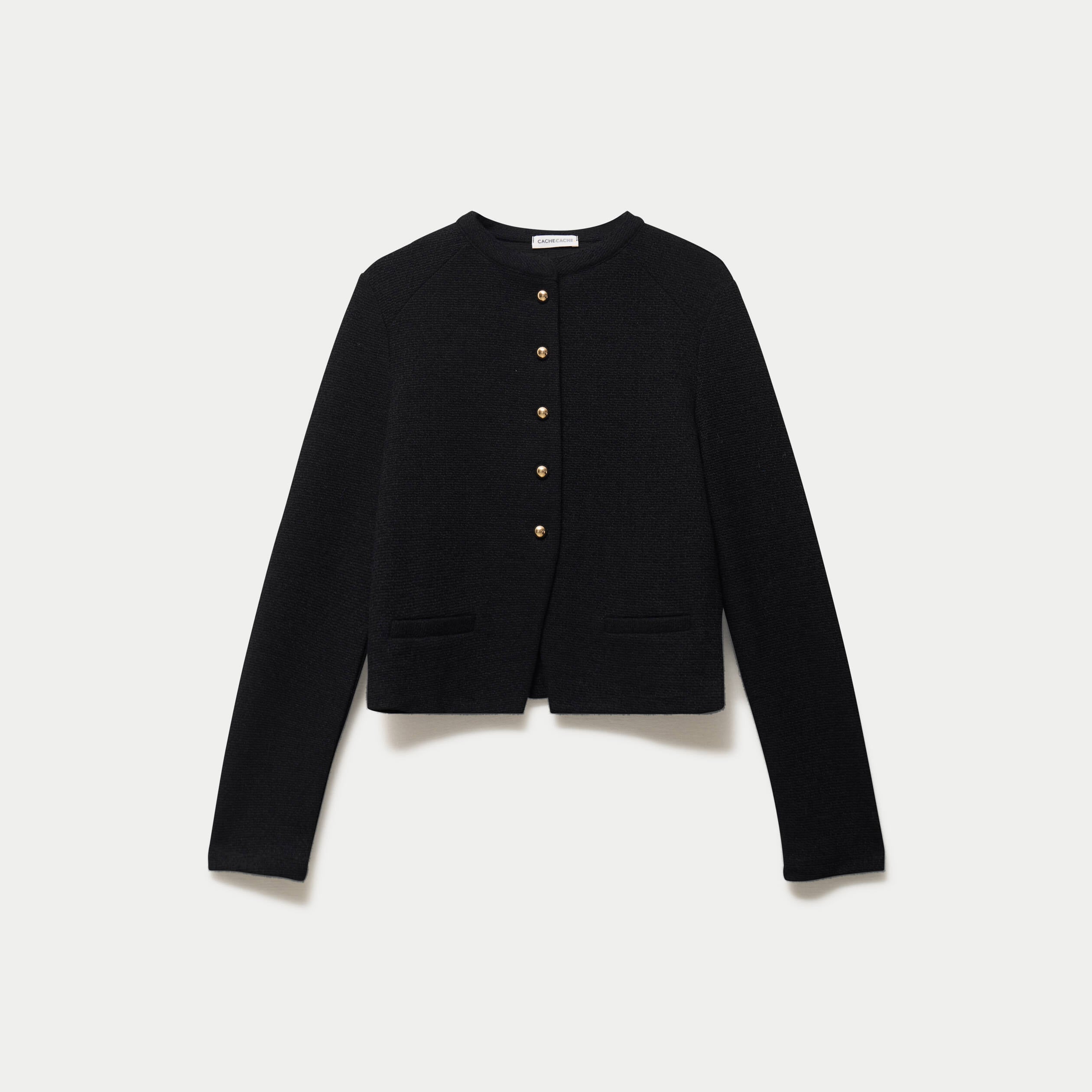 Gilet tweed droit cropped col rond noir femme