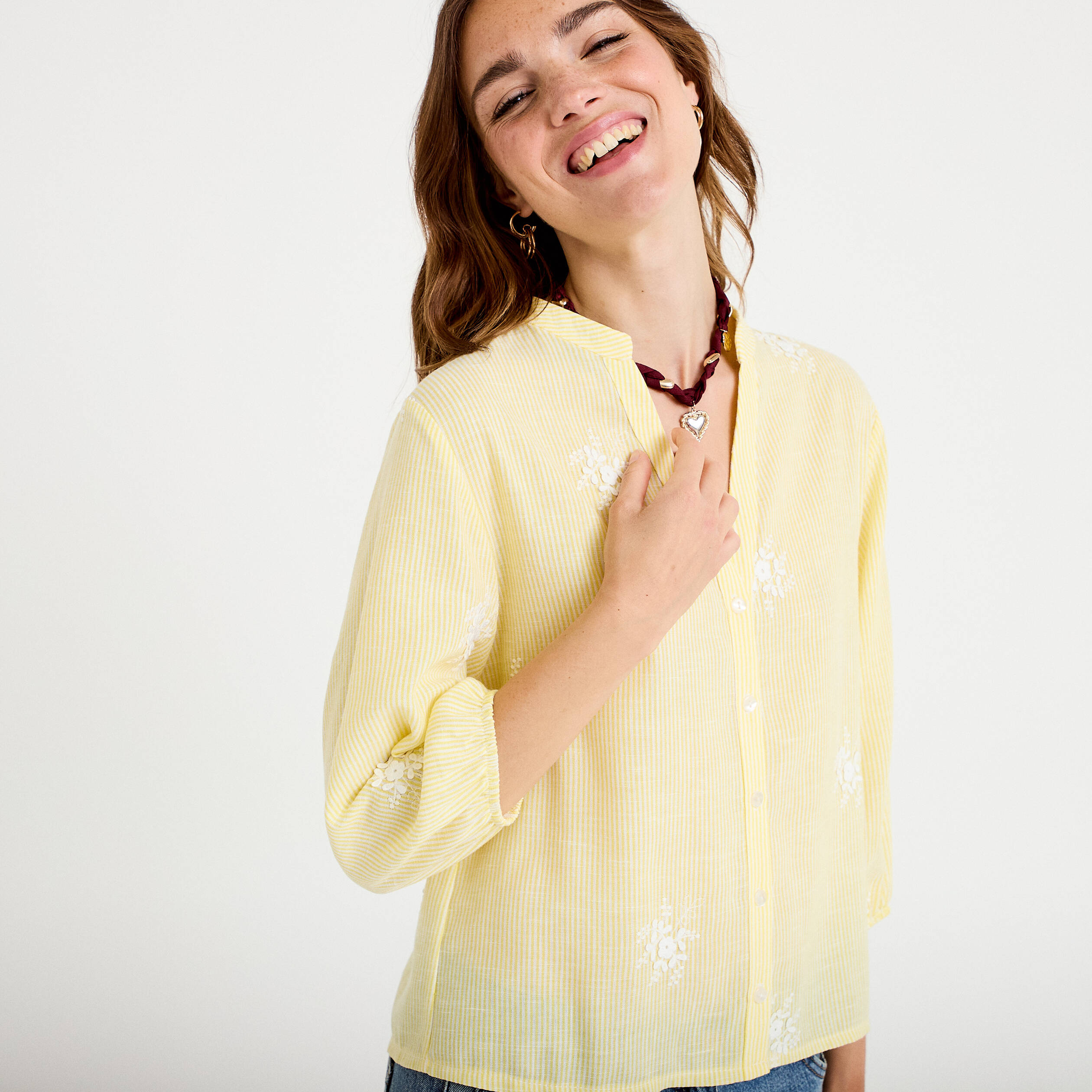 Blouse col tunisien jaune femme