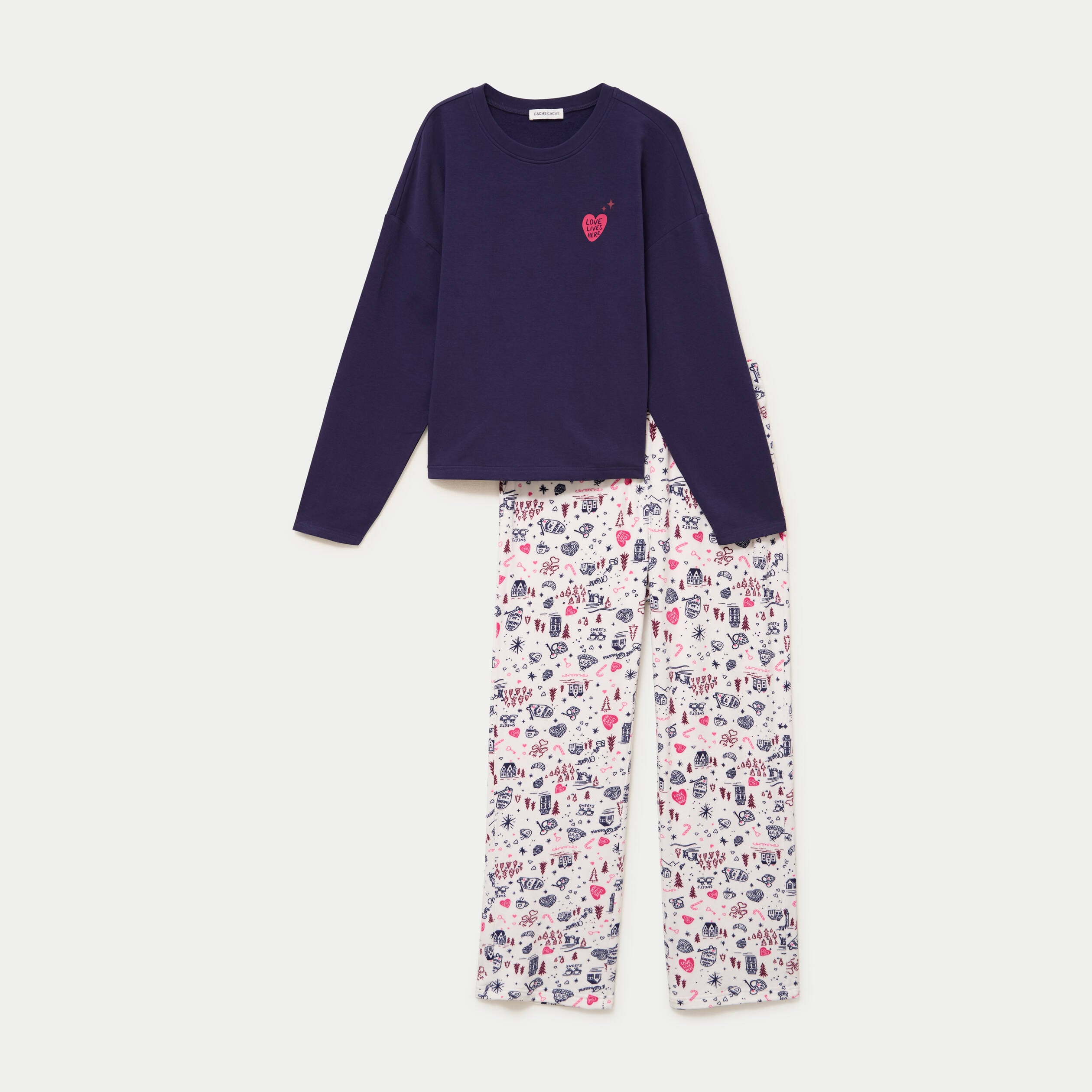 Pyjama manches longues blanc femme