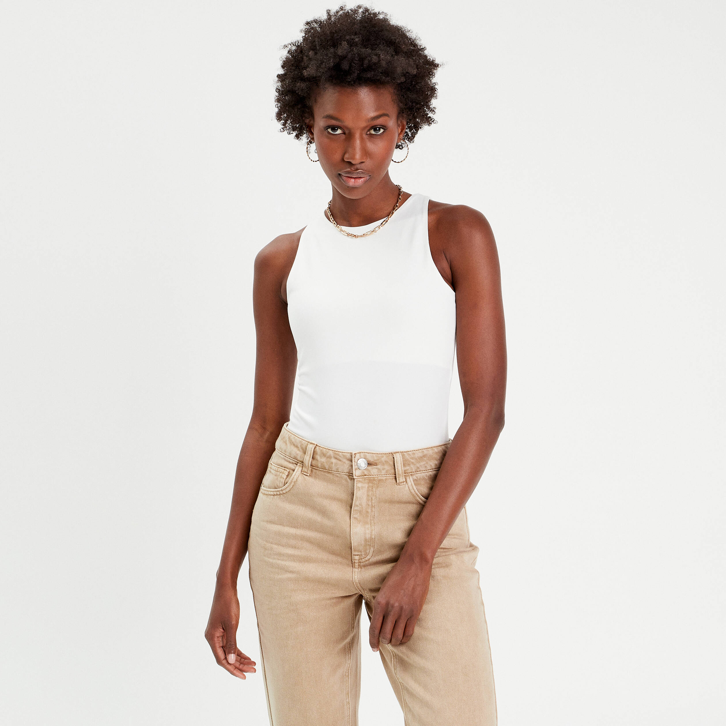 body sans manches effet seconde peau blanc femme Body sans manches effet seconde peau blanc femme