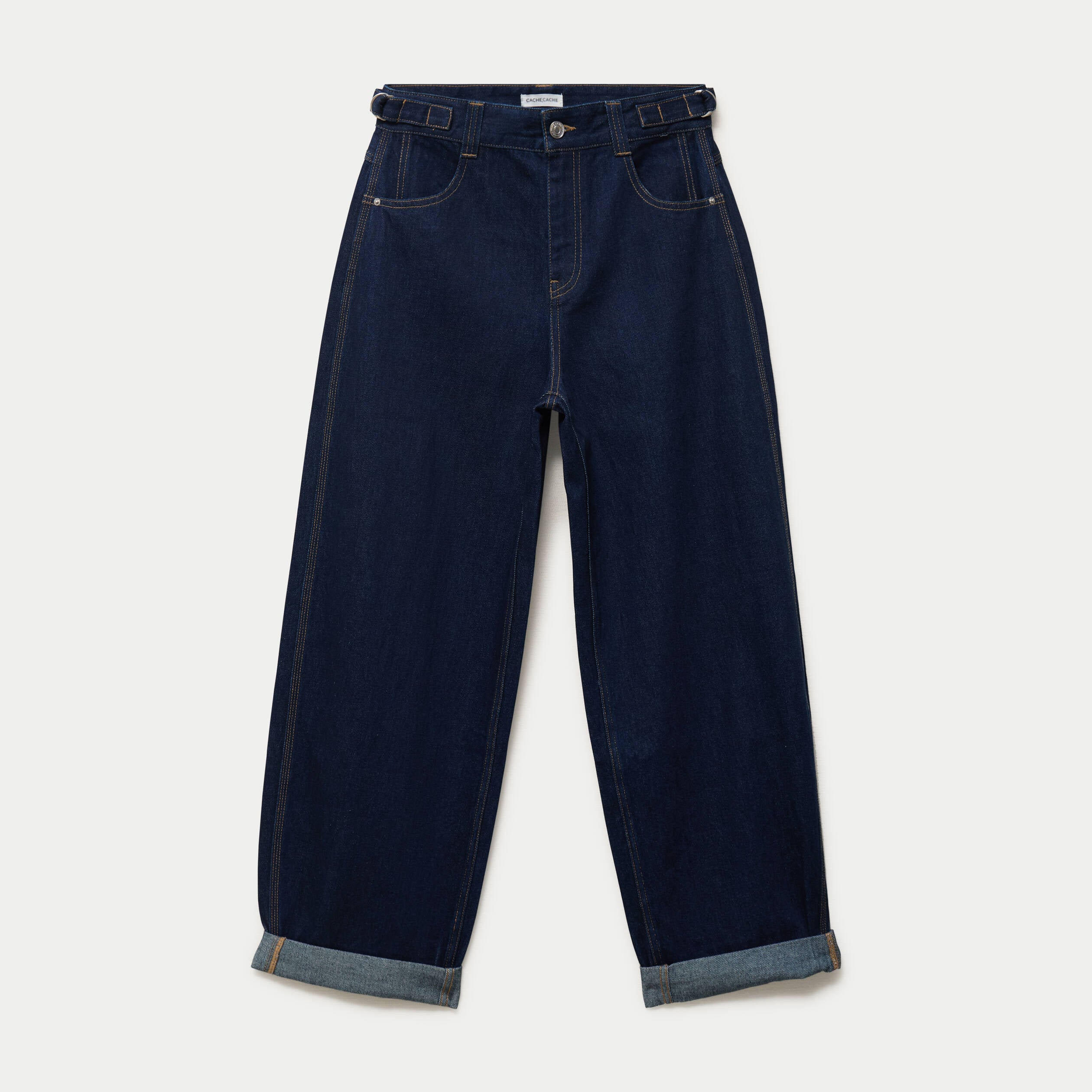 Jean barrel long en coton denim brut femme
