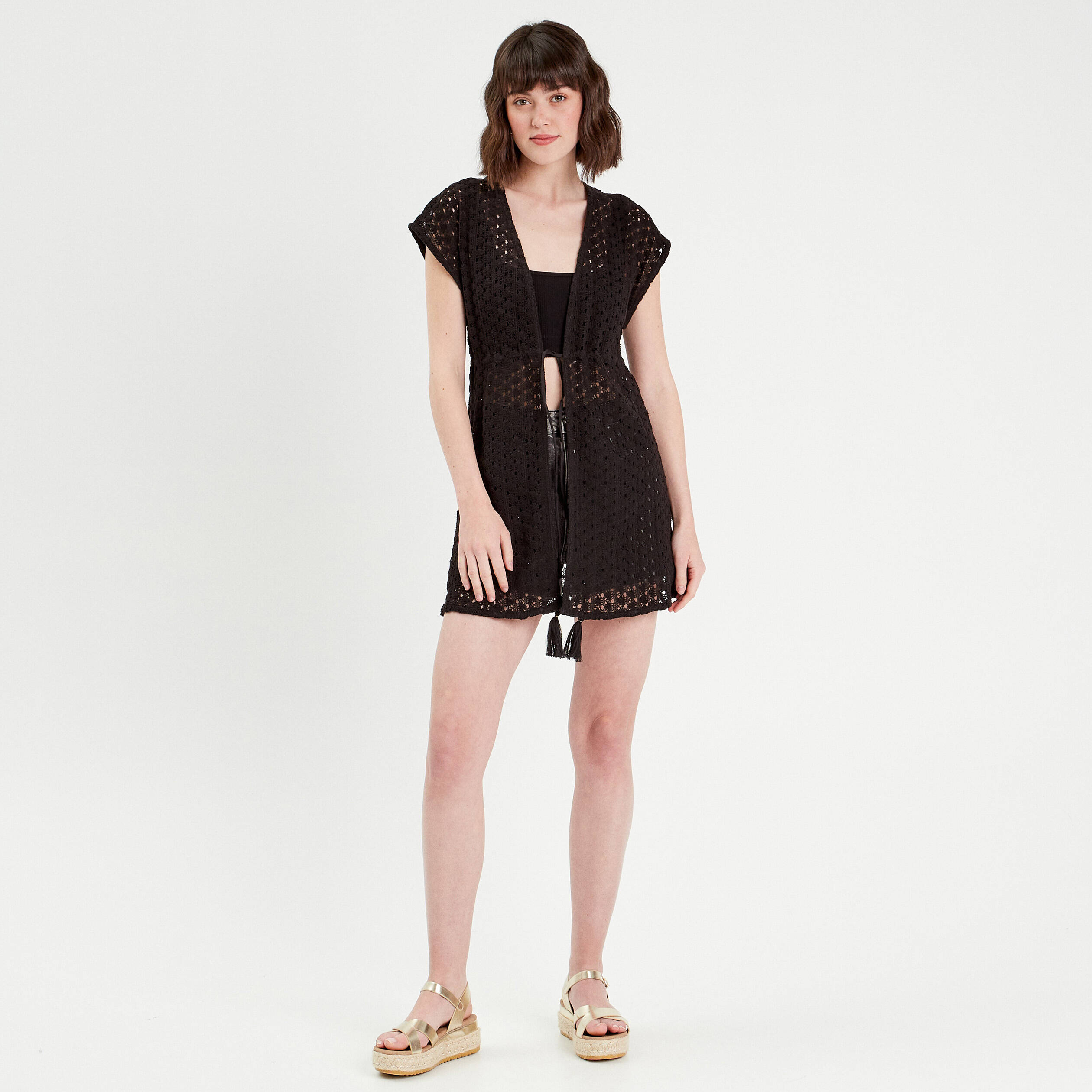 pareo a nouer sur la taille noir femme Paréo à nouer sur la taille noir femme