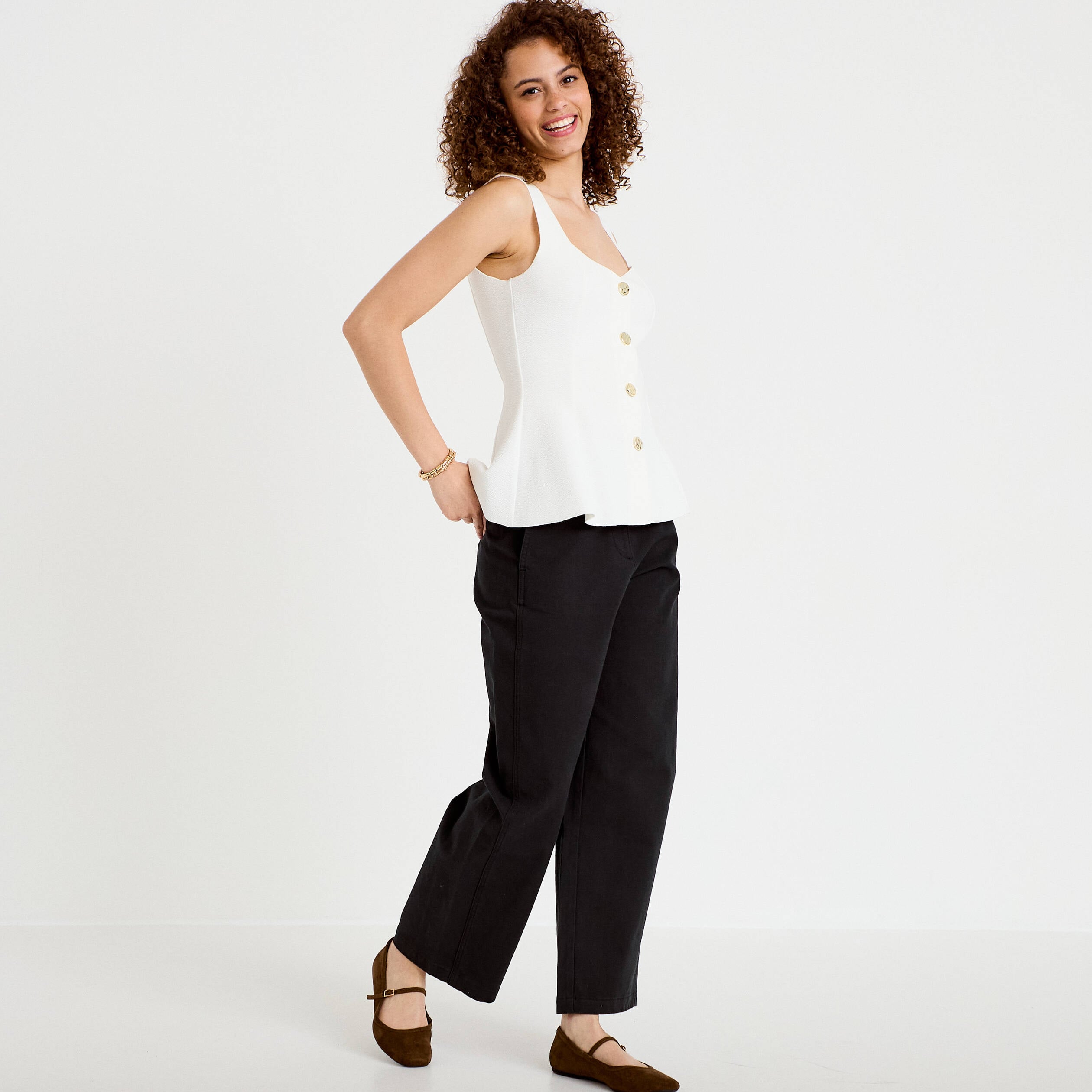 Pantalon chino coupe barrel noir femme