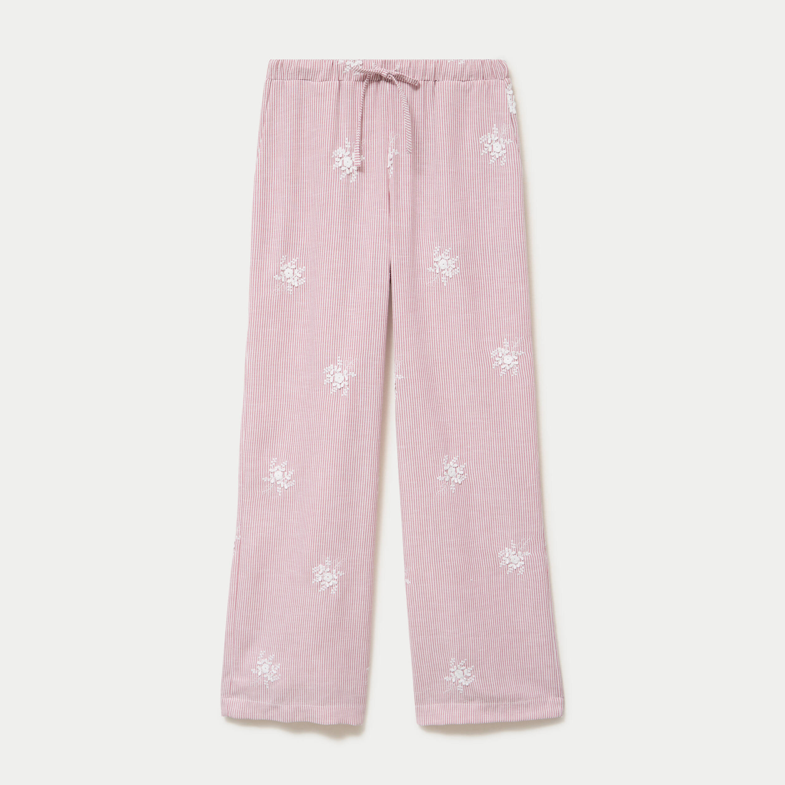 Pantalon large taille haute &agrave; relief rouge femme