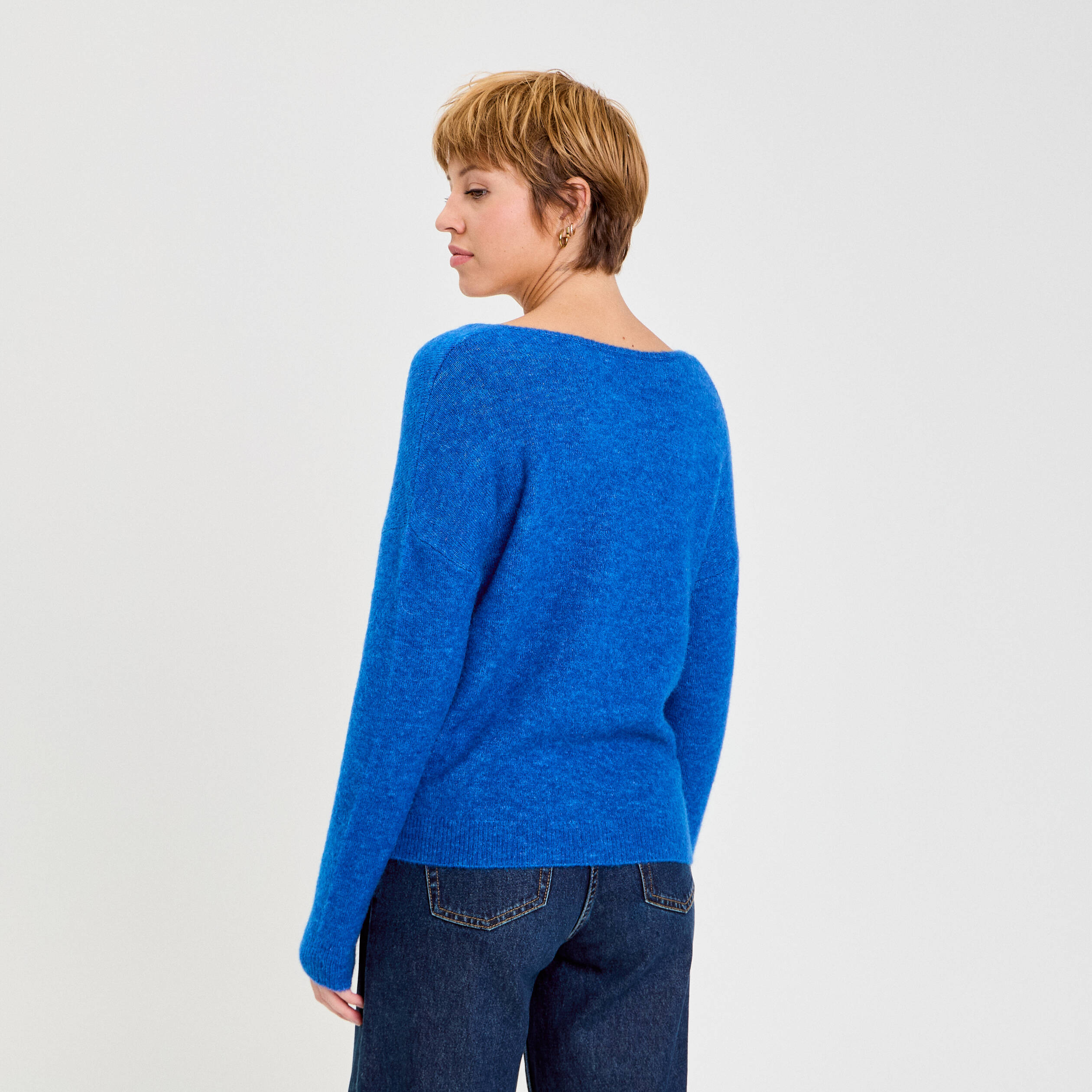 Pull Femme Bleu Col V Crew Clothing Co. Taille 12 - 100% Coton - Excellent état