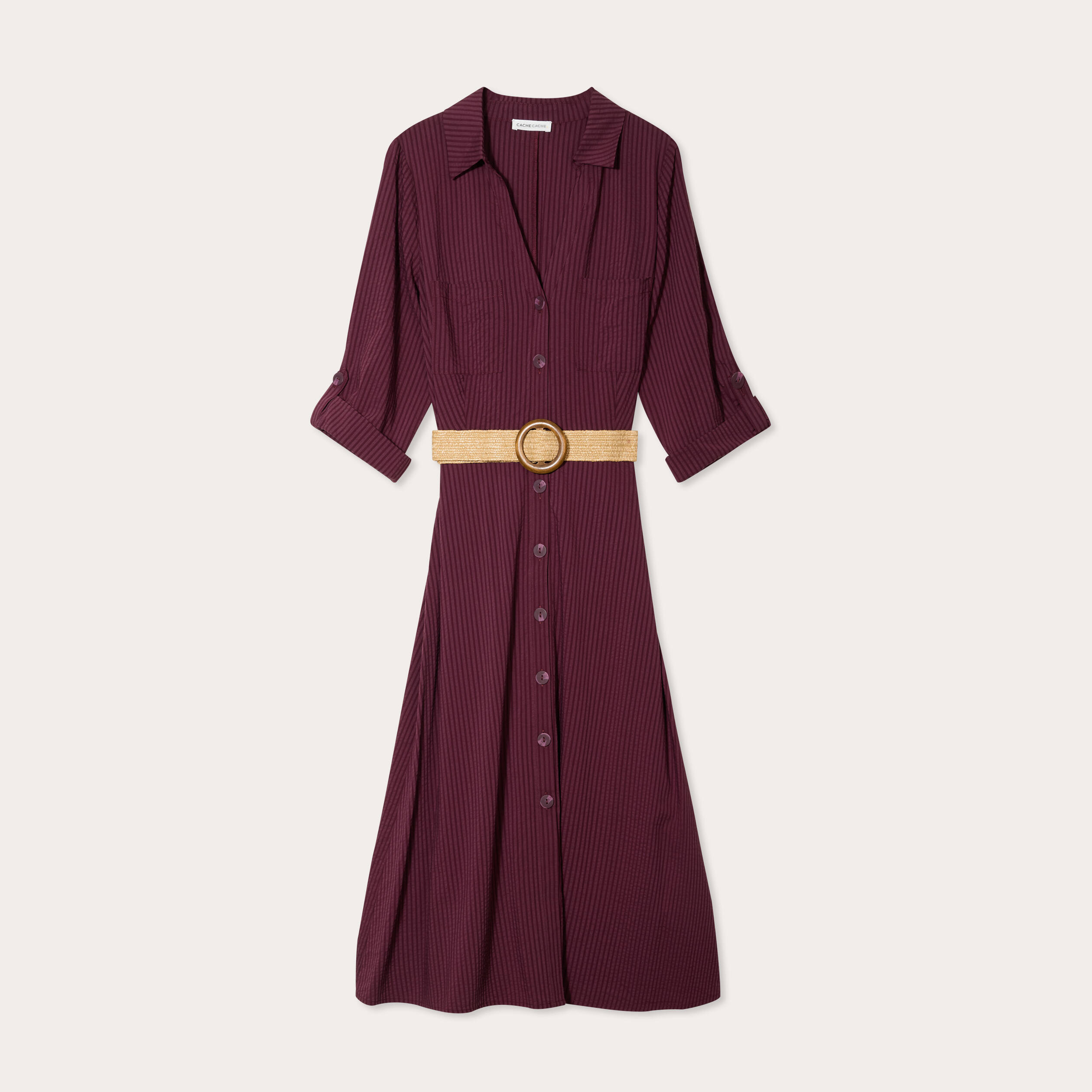robe midi evasee ceinturee prune femme Robe midi évasée ceinturée prune femme