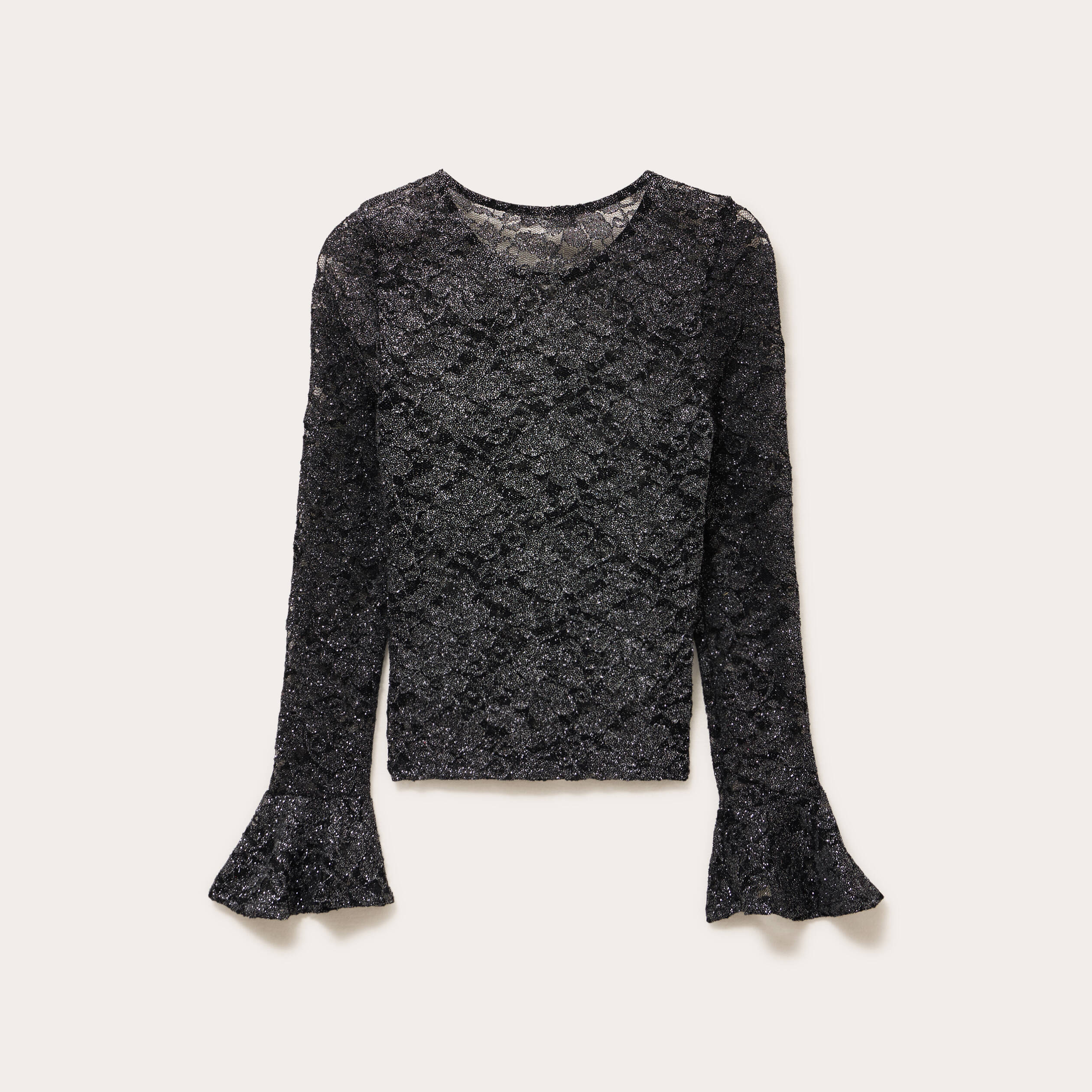 T-shirt manches longues dentelle noir femme