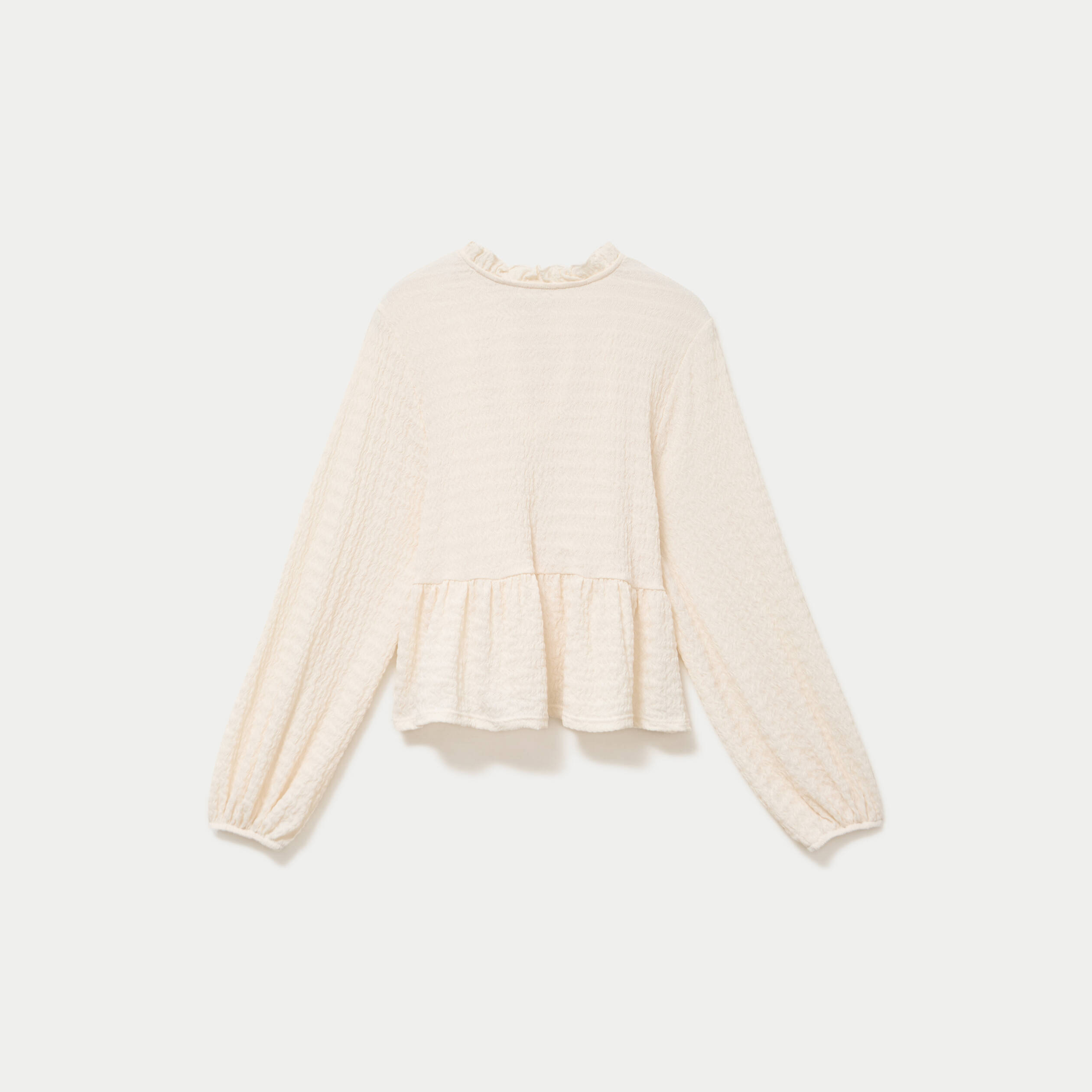 Blouse droite pliss&eacute;e col montant ecru femme