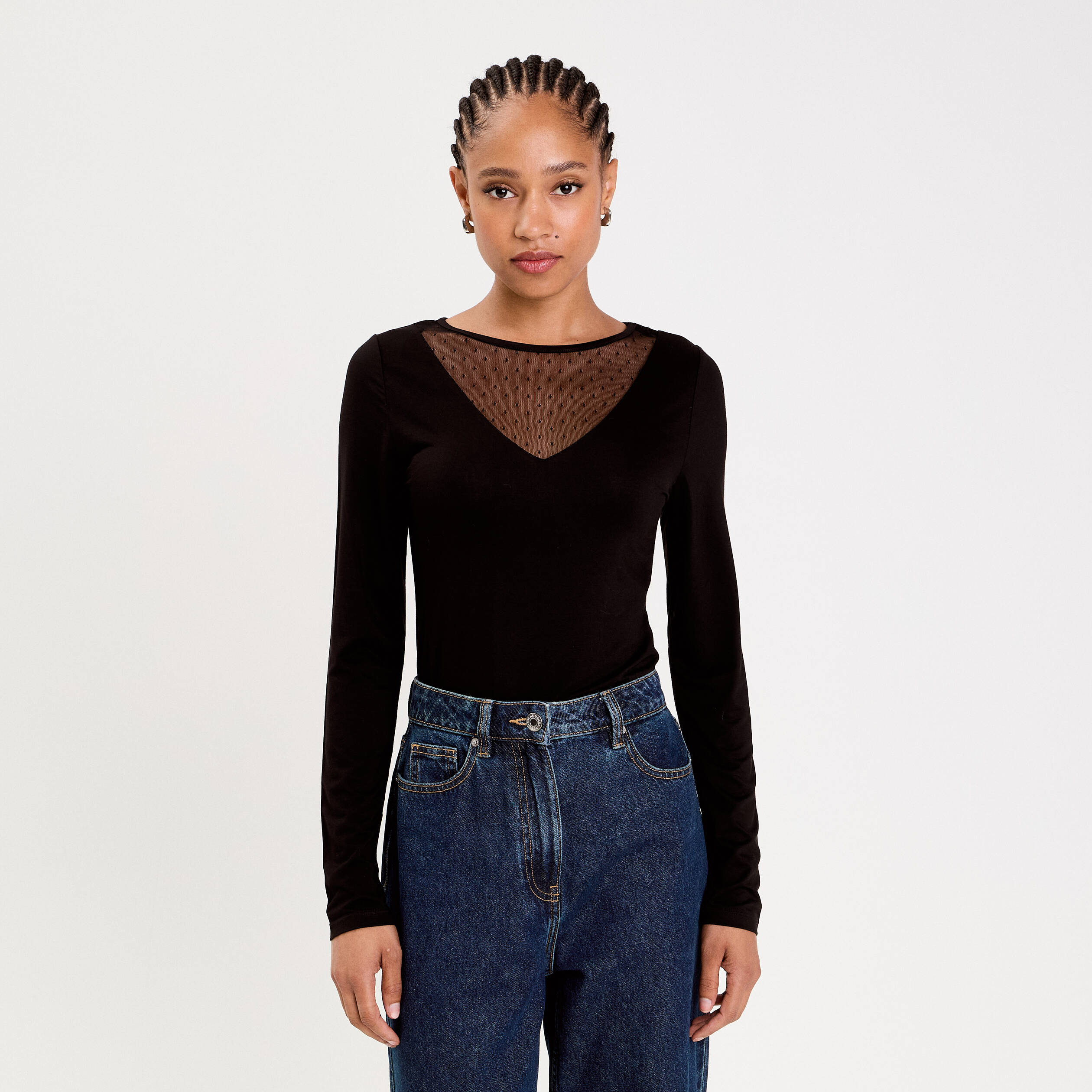 Body thermique col rond manches longues noir femme