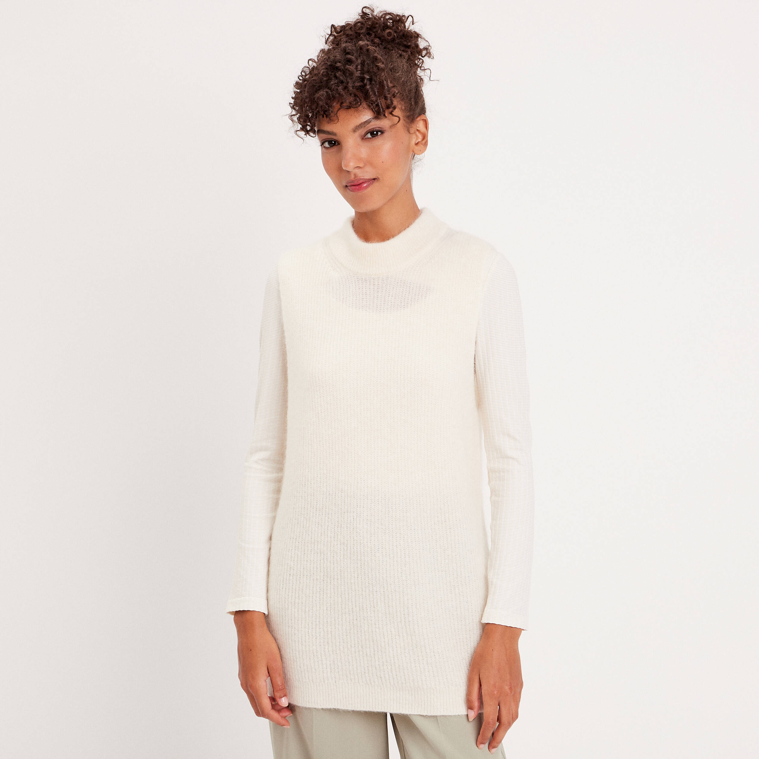 Pull Sans Manches à Col Roulé Pour Femme - Style Vintage, Coupe Ample - Acétate, Viscose