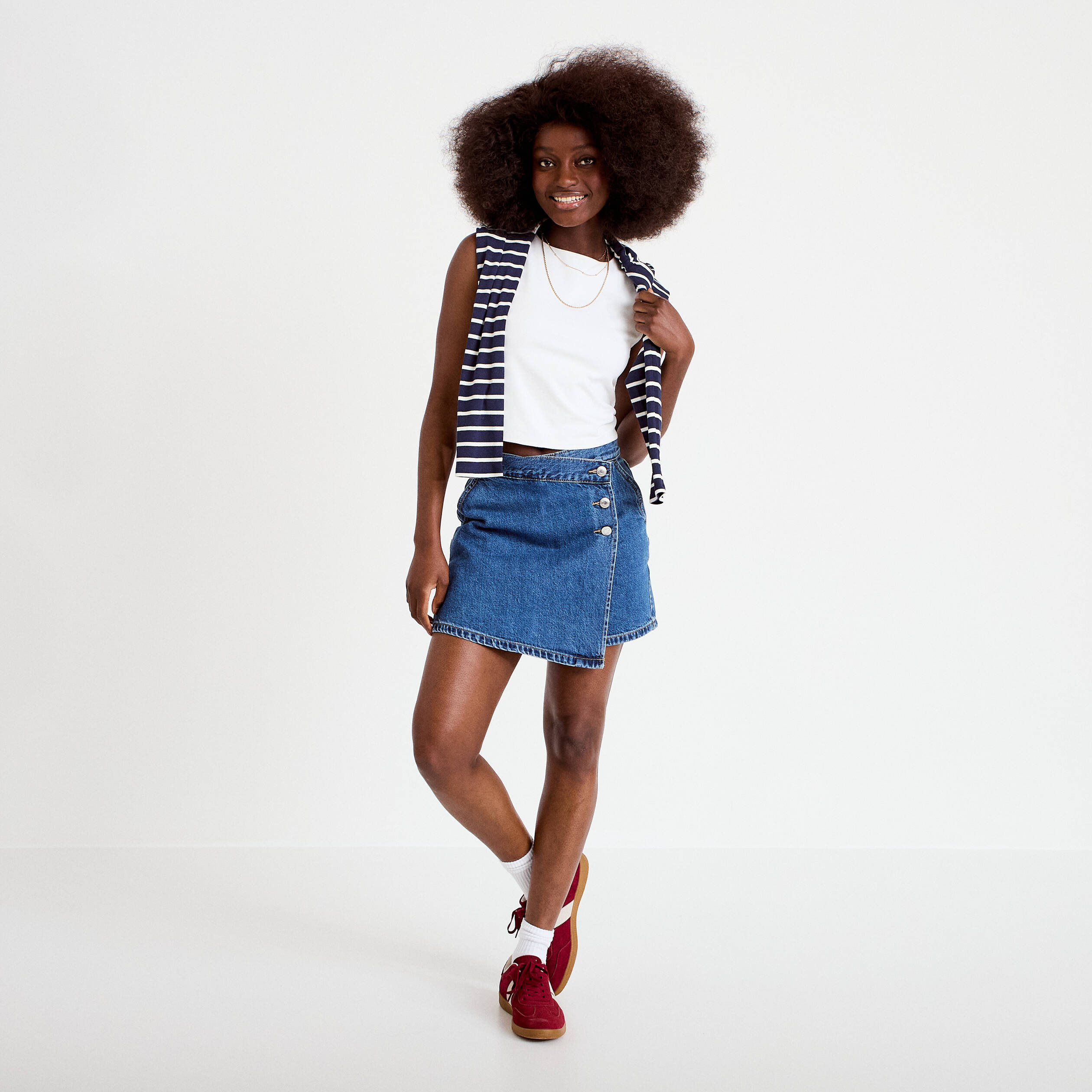 Jupe-short droite en jean denim stone femme