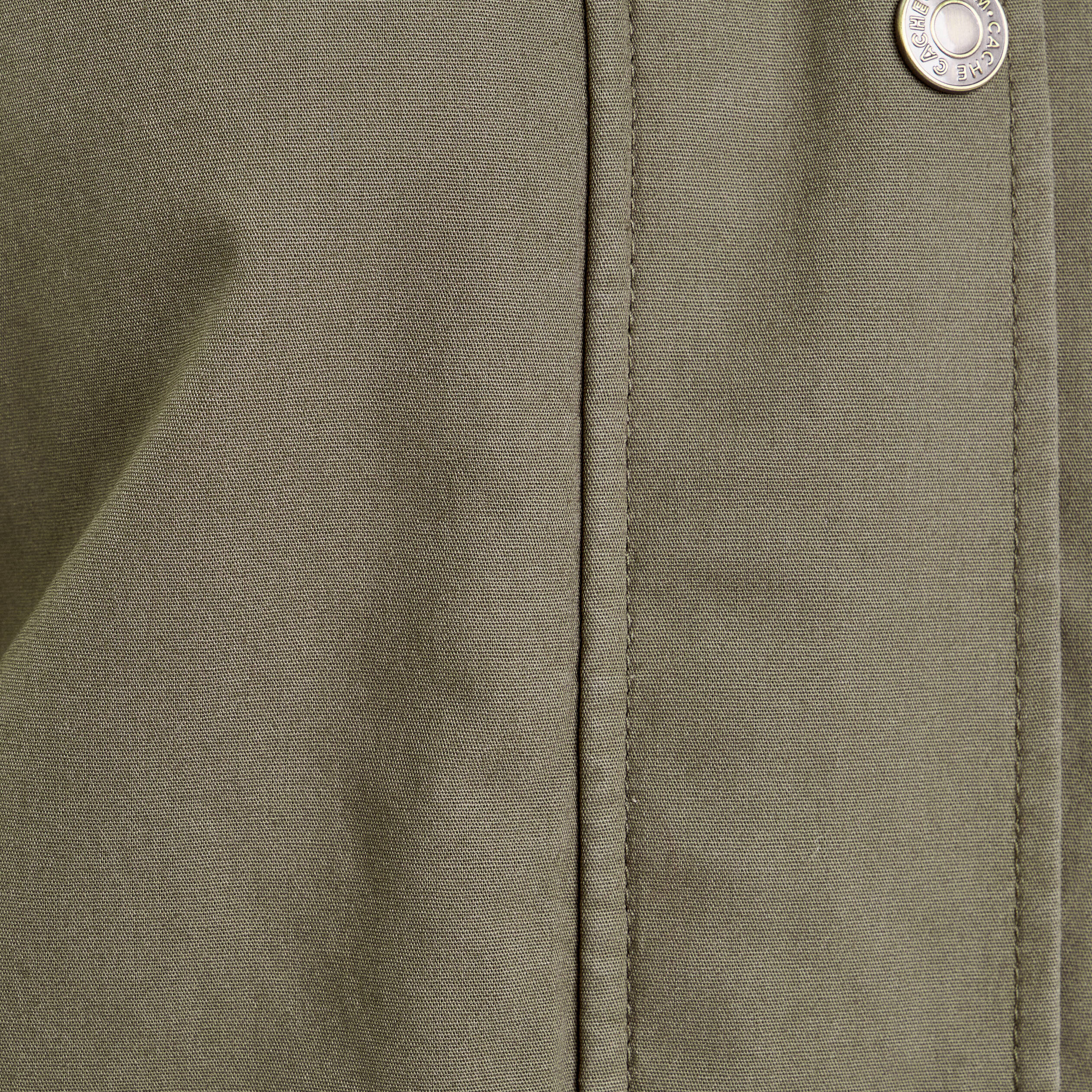 Veste droite mi-longue en coton vert kaki femme