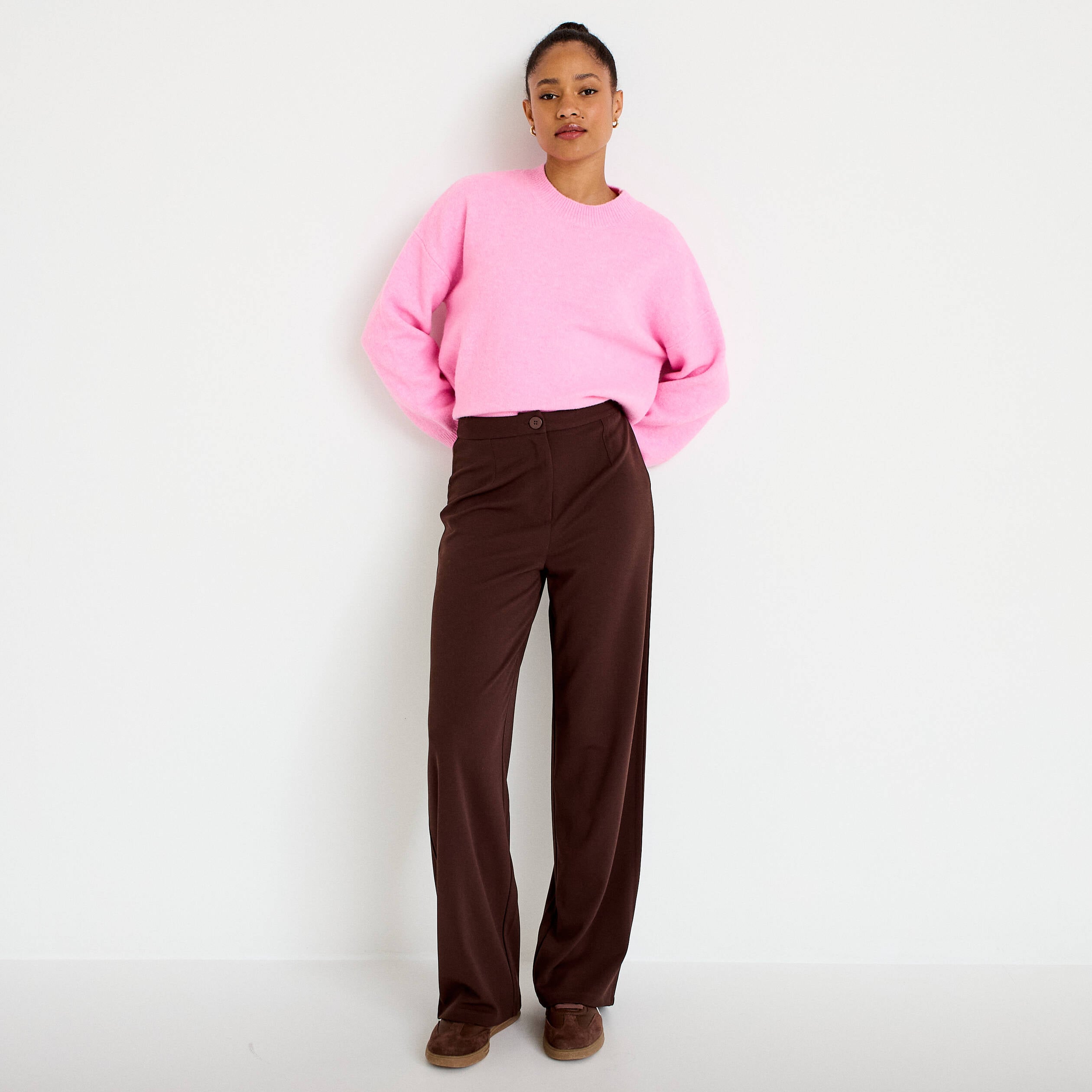 Pantalon large marron fonc&eacute; femme