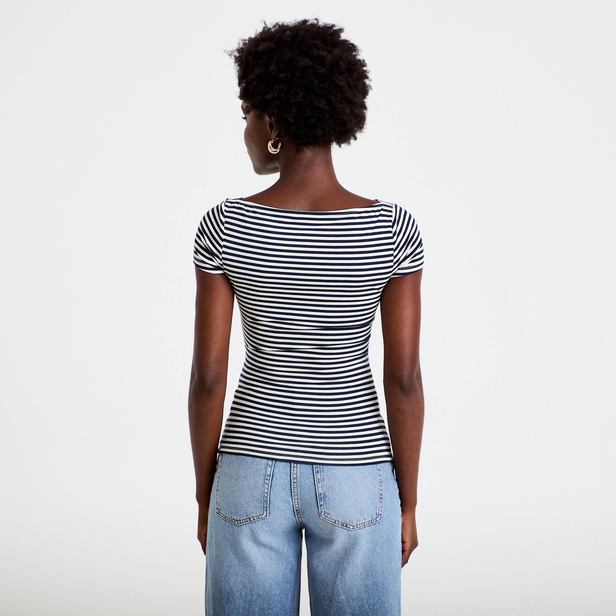 Top ajust&eacute; col bateau manches courtes blanc femme