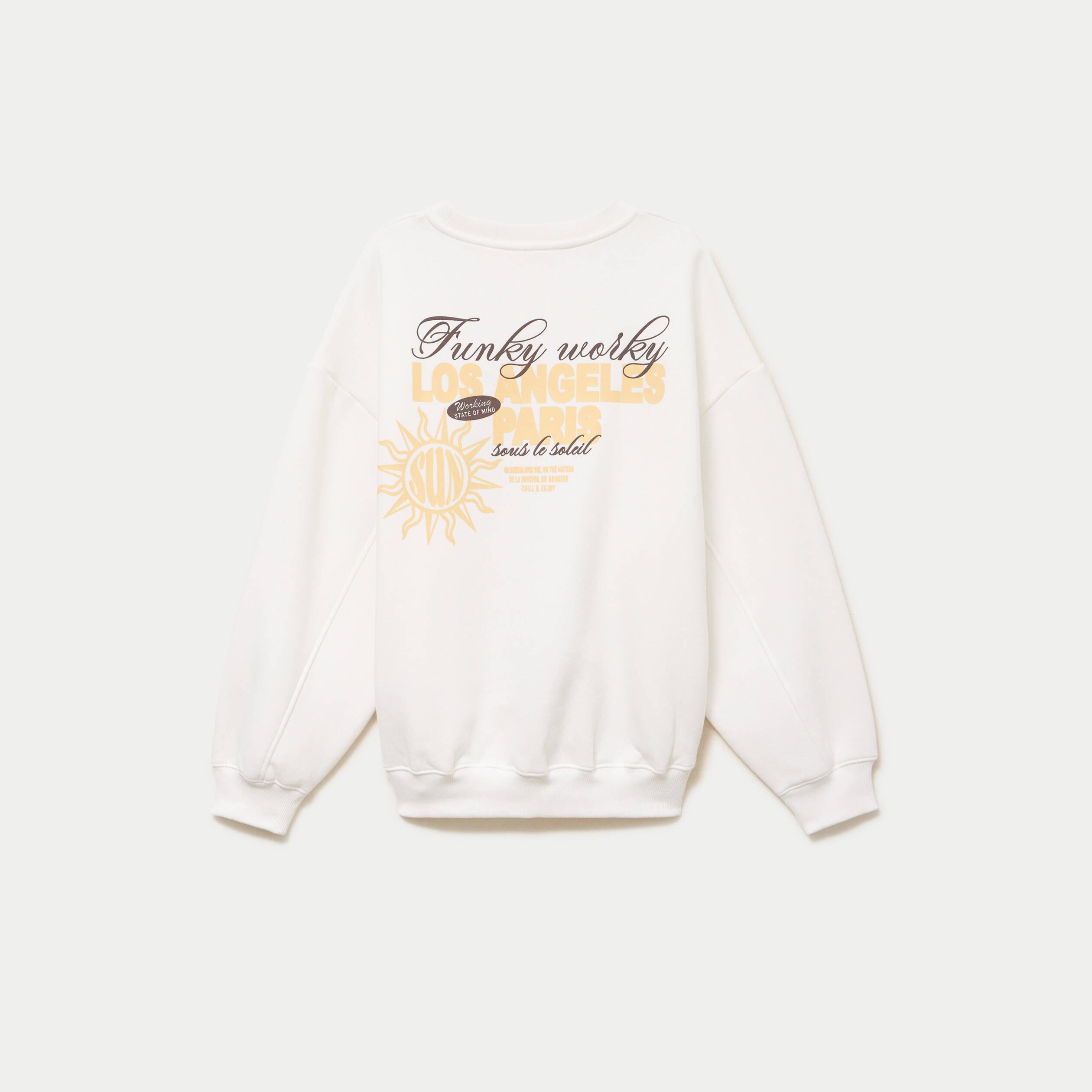 Sweat col rond manches longues ecru femme