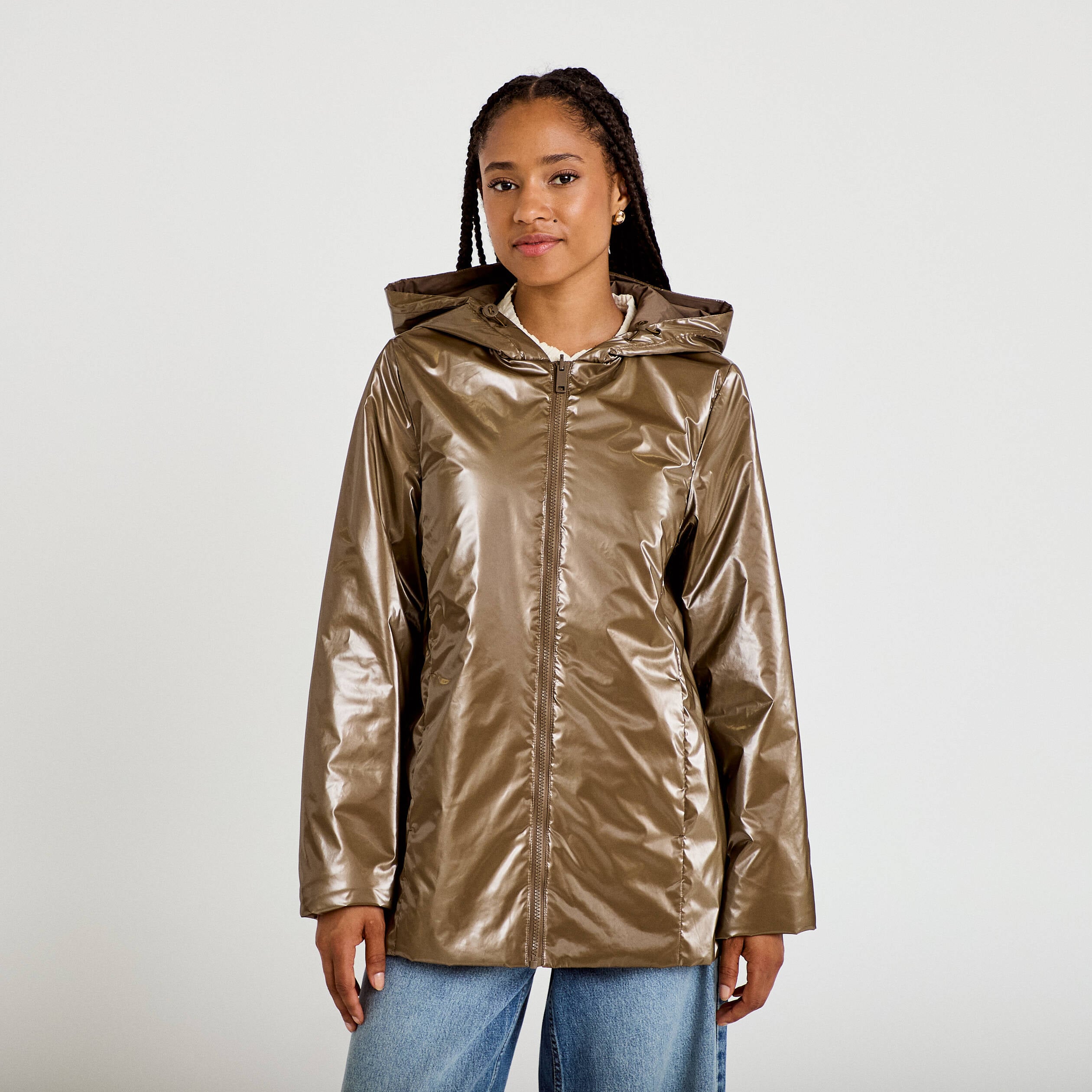 Parka r&eacute;versible &agrave; capuche taupe femme