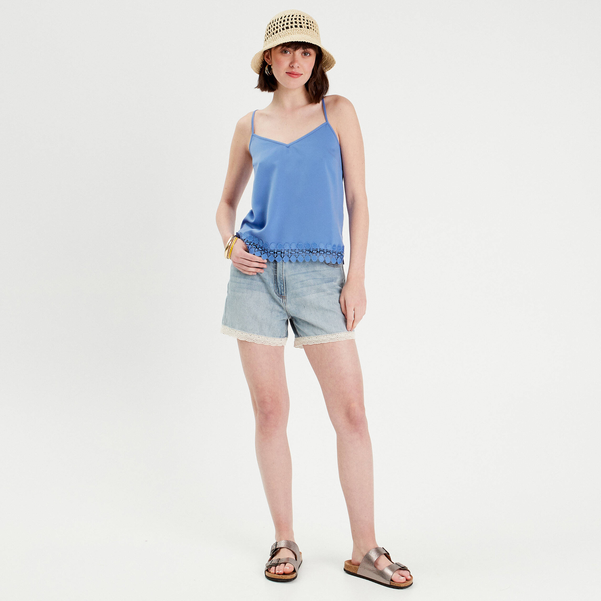 debardeur bretelles fines bleu femme Débardeur bretelles fines bleu femme