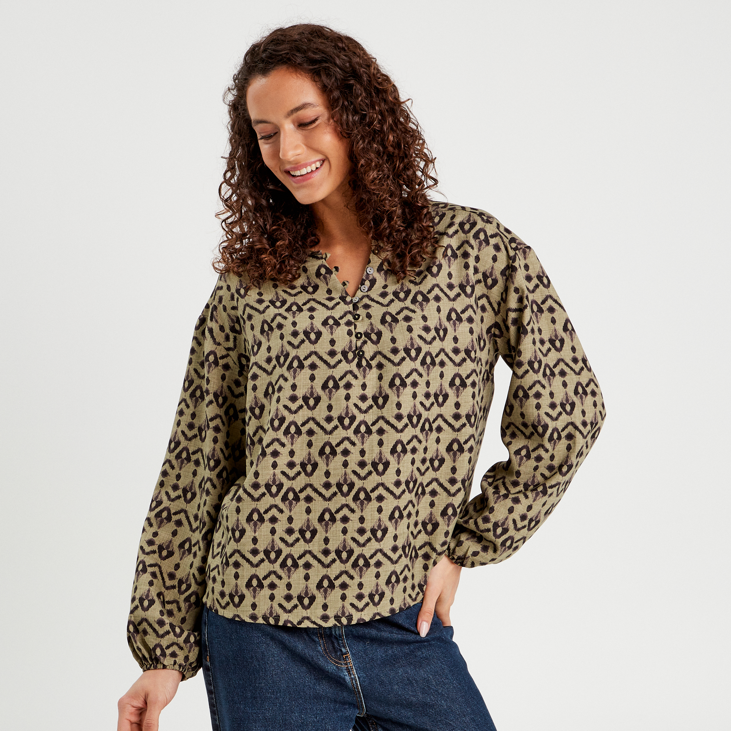 Blouse manches longues vert femme
