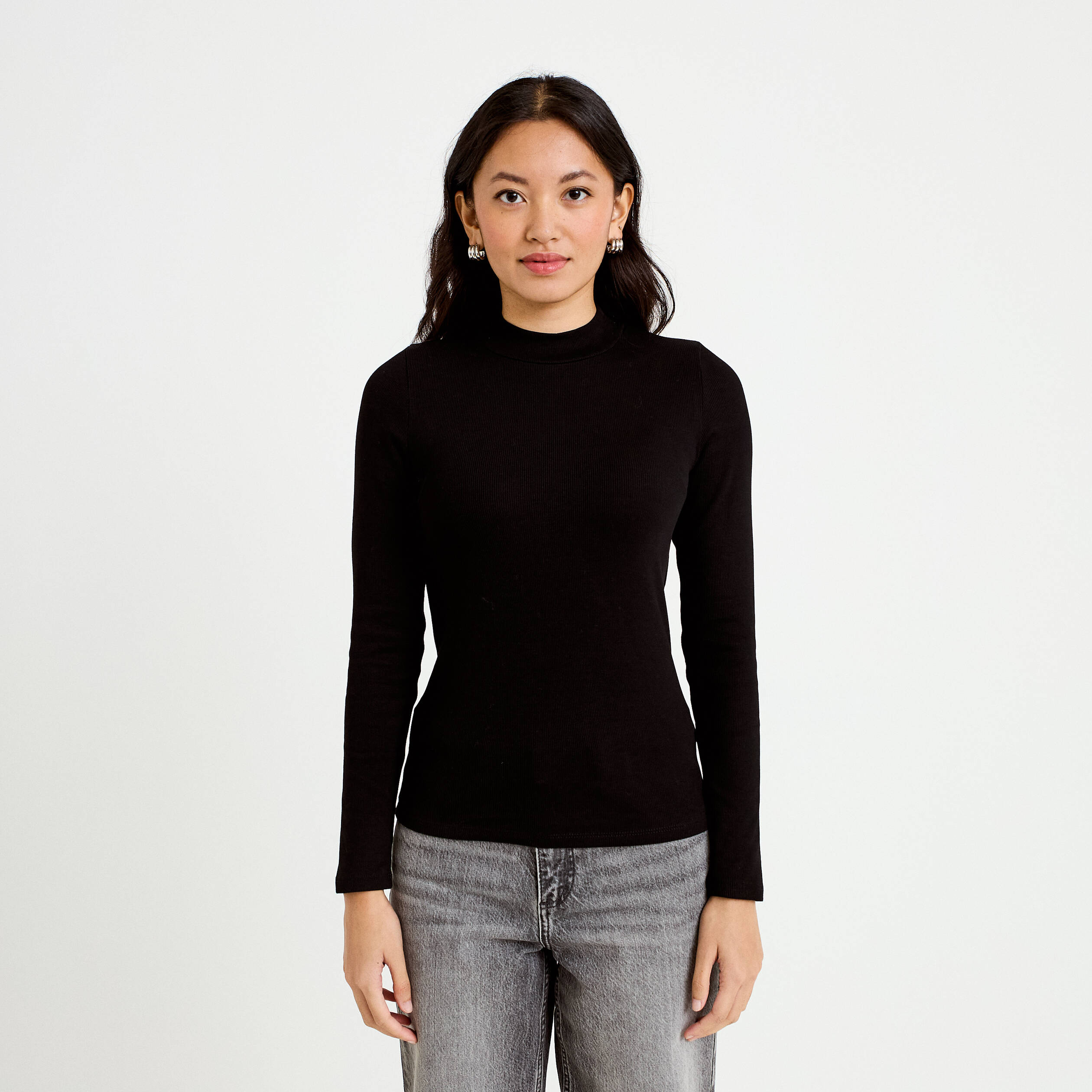 T-shirt ajust&eacute; manches longues noir femme