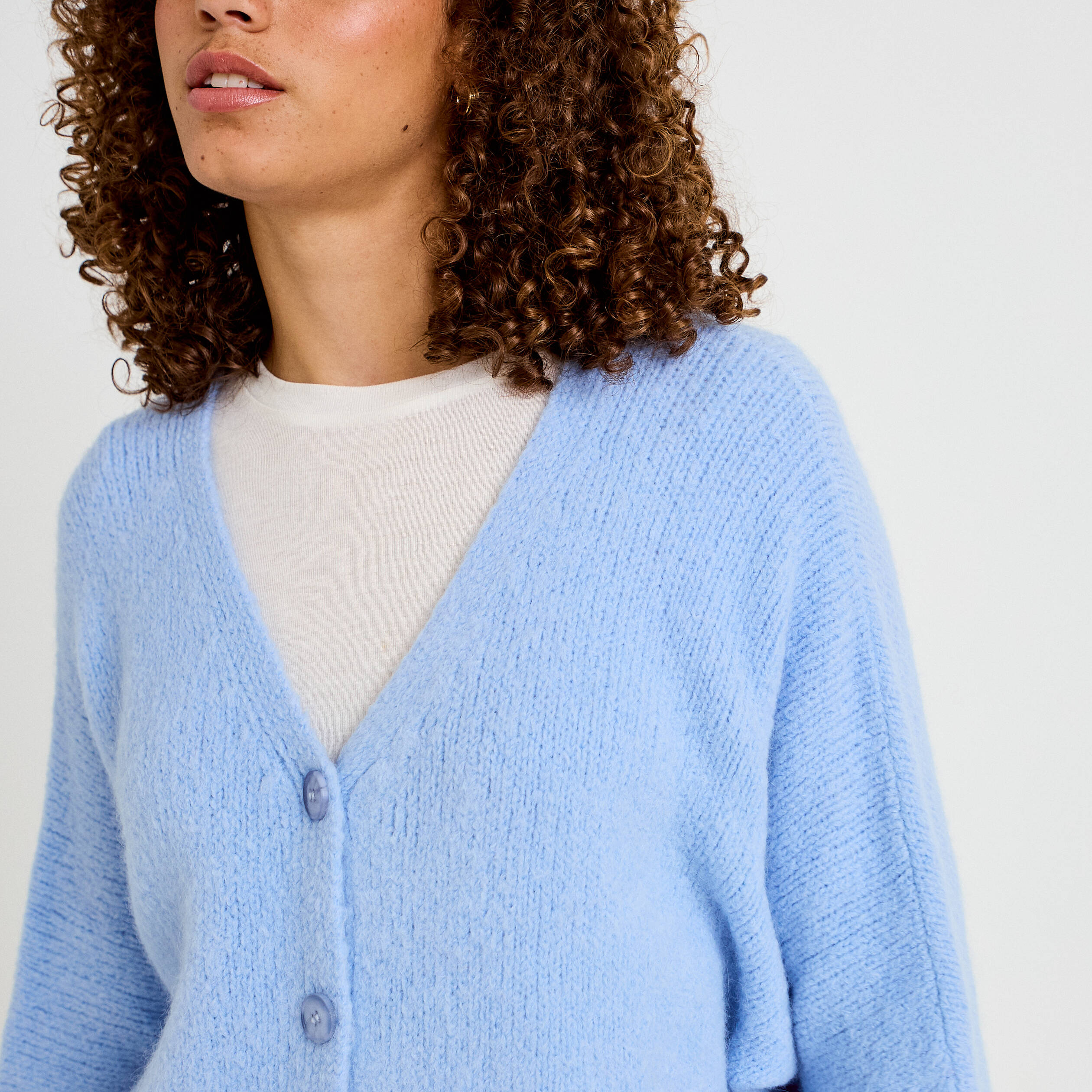 Gilet ample col v manches 3/4 bleu ciel femme