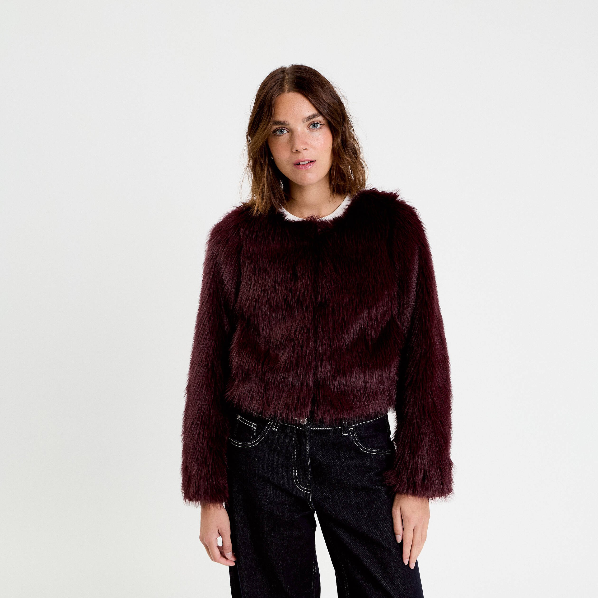 Veste fausse fourrure violet foncé femme | Vibs