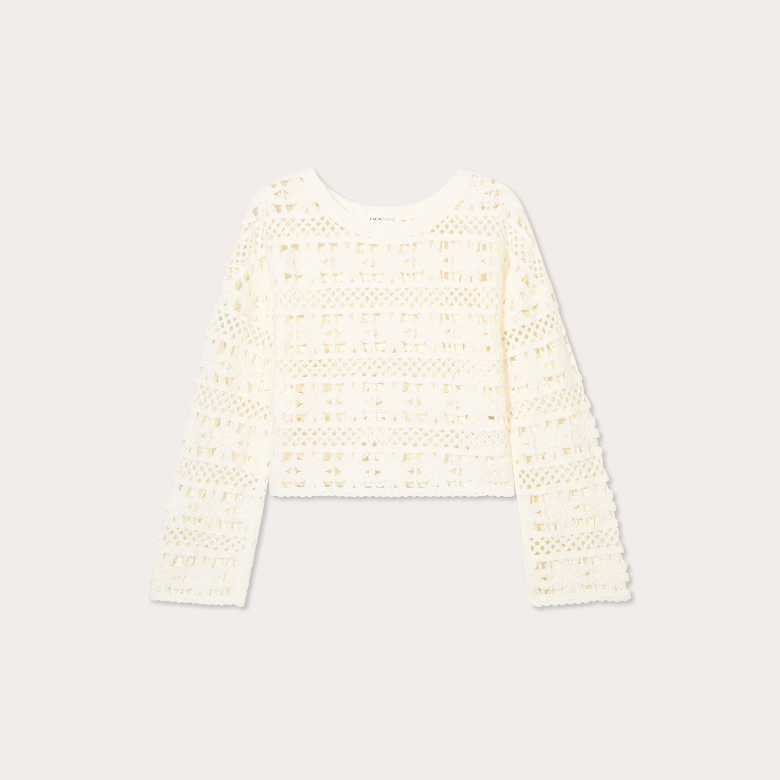 Pull ajour&eacute; effet crochet ecru femme