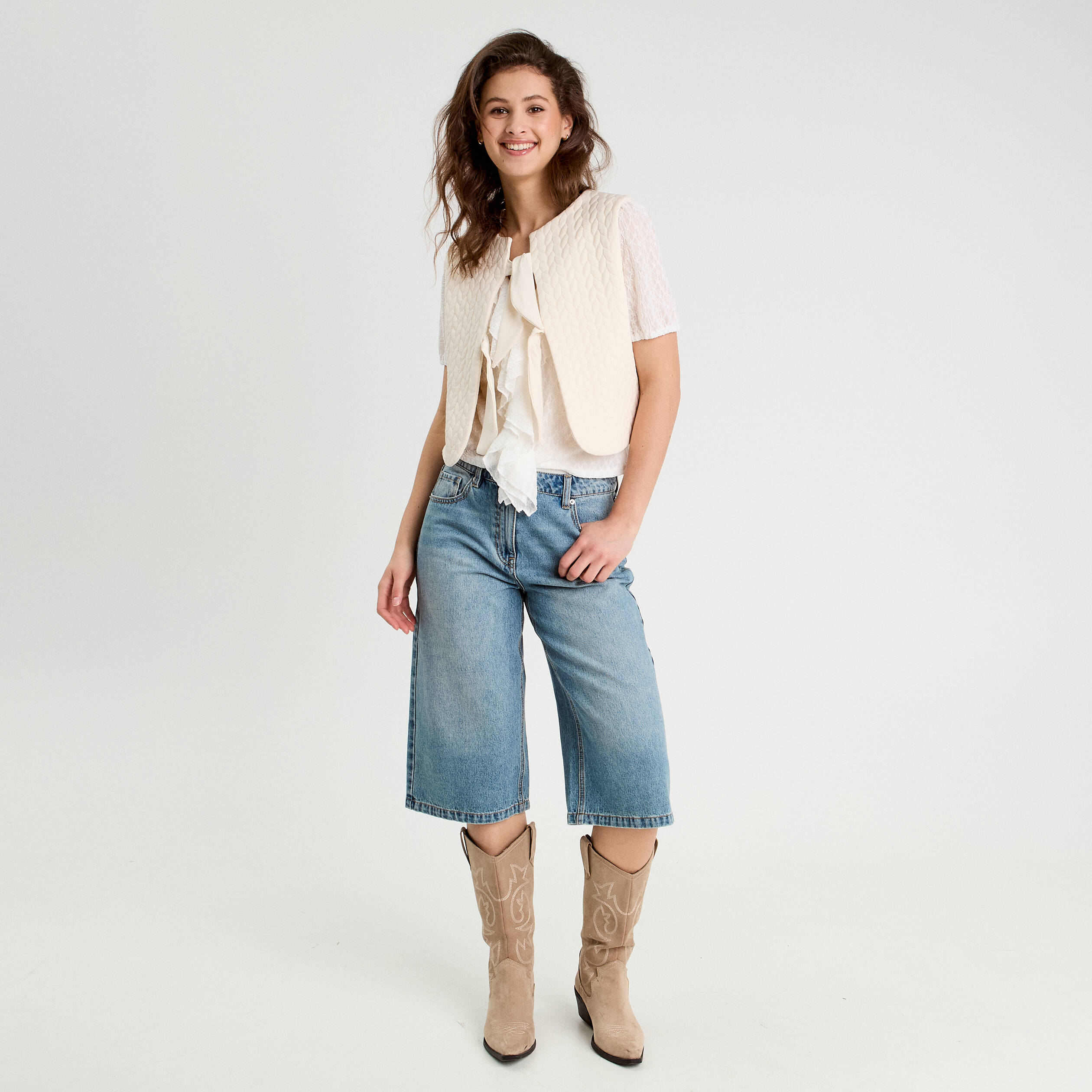 Blouse dentelle et volants blanc femme