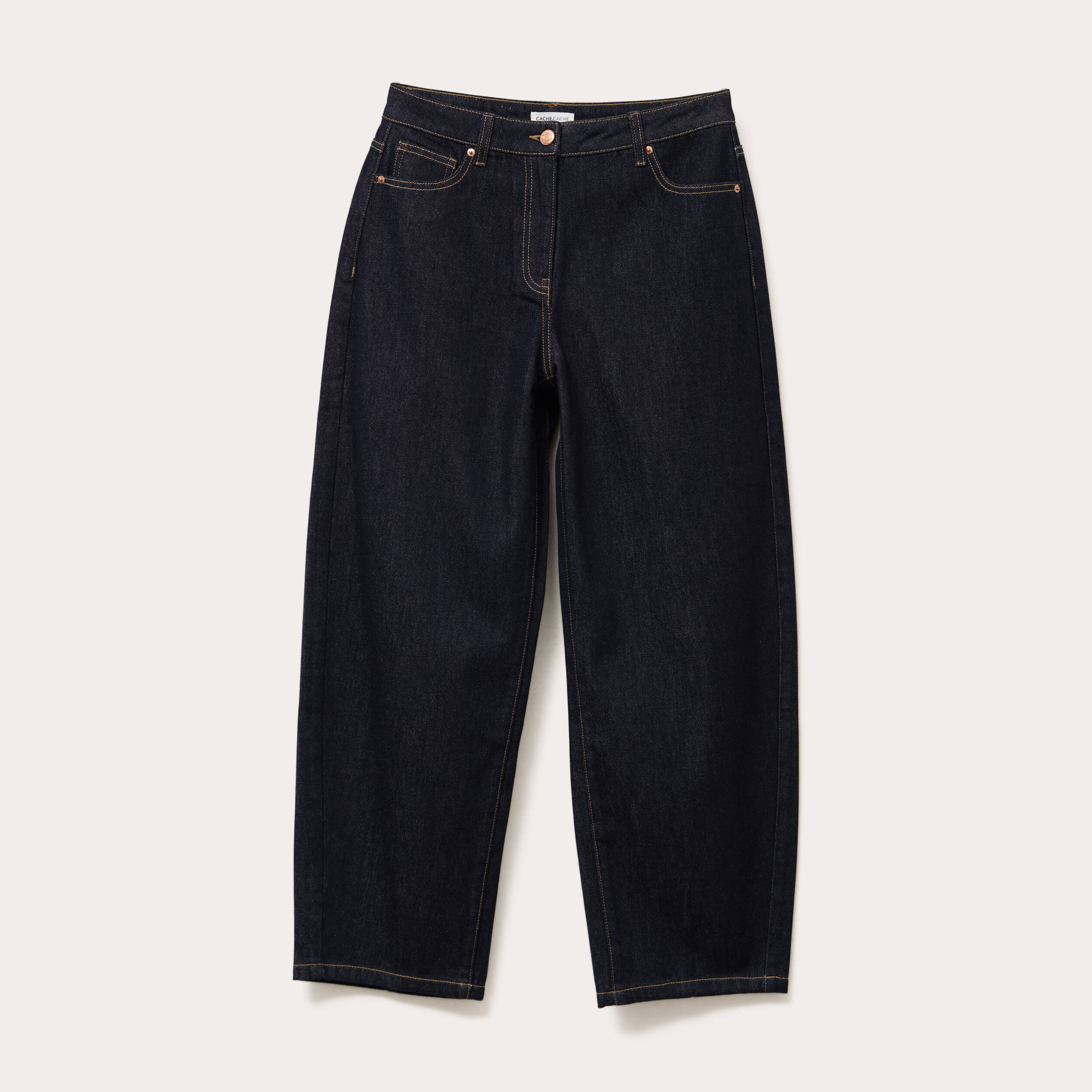 Jean barrel cropped taille standard denim brut femme