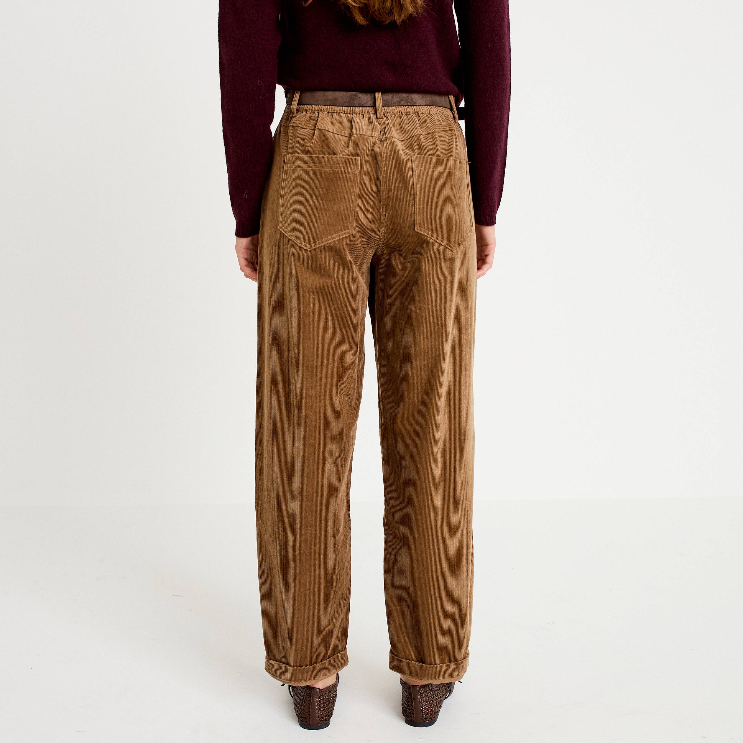 Pantalon barrel ceinture amovible taupe femme