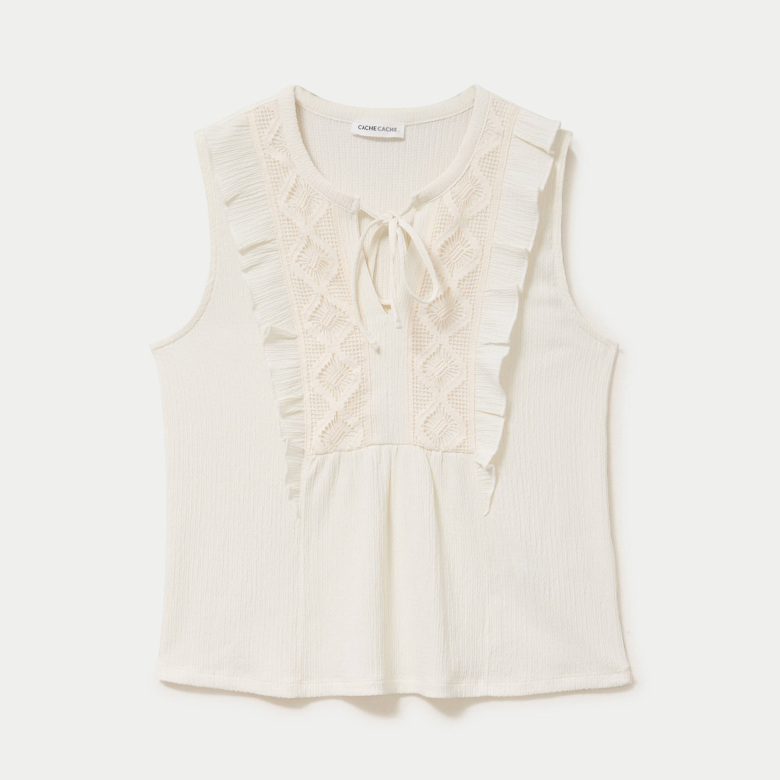 Blouse sans manches col v ecru femme