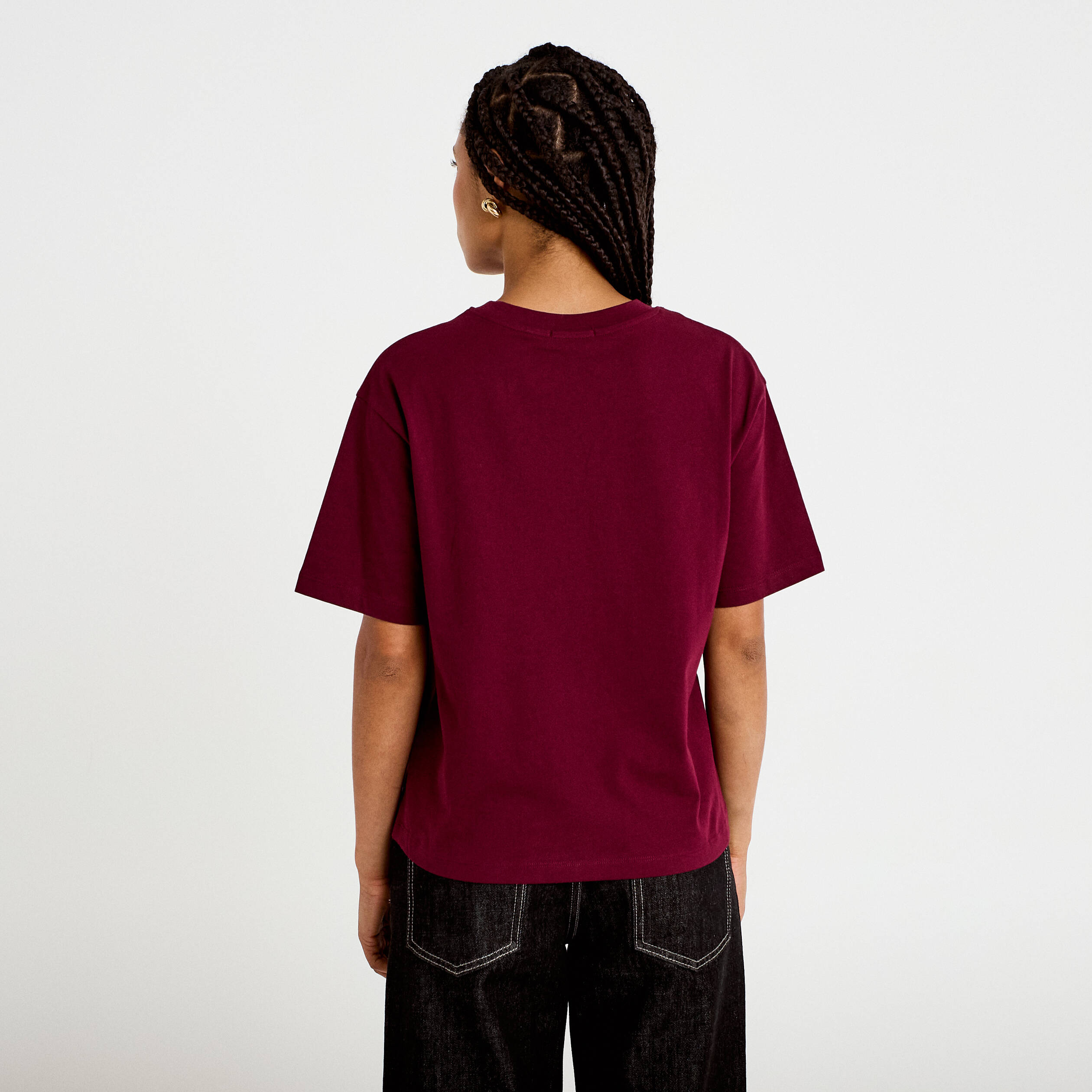 T-shirt col rond manches courtes bordeaux femme