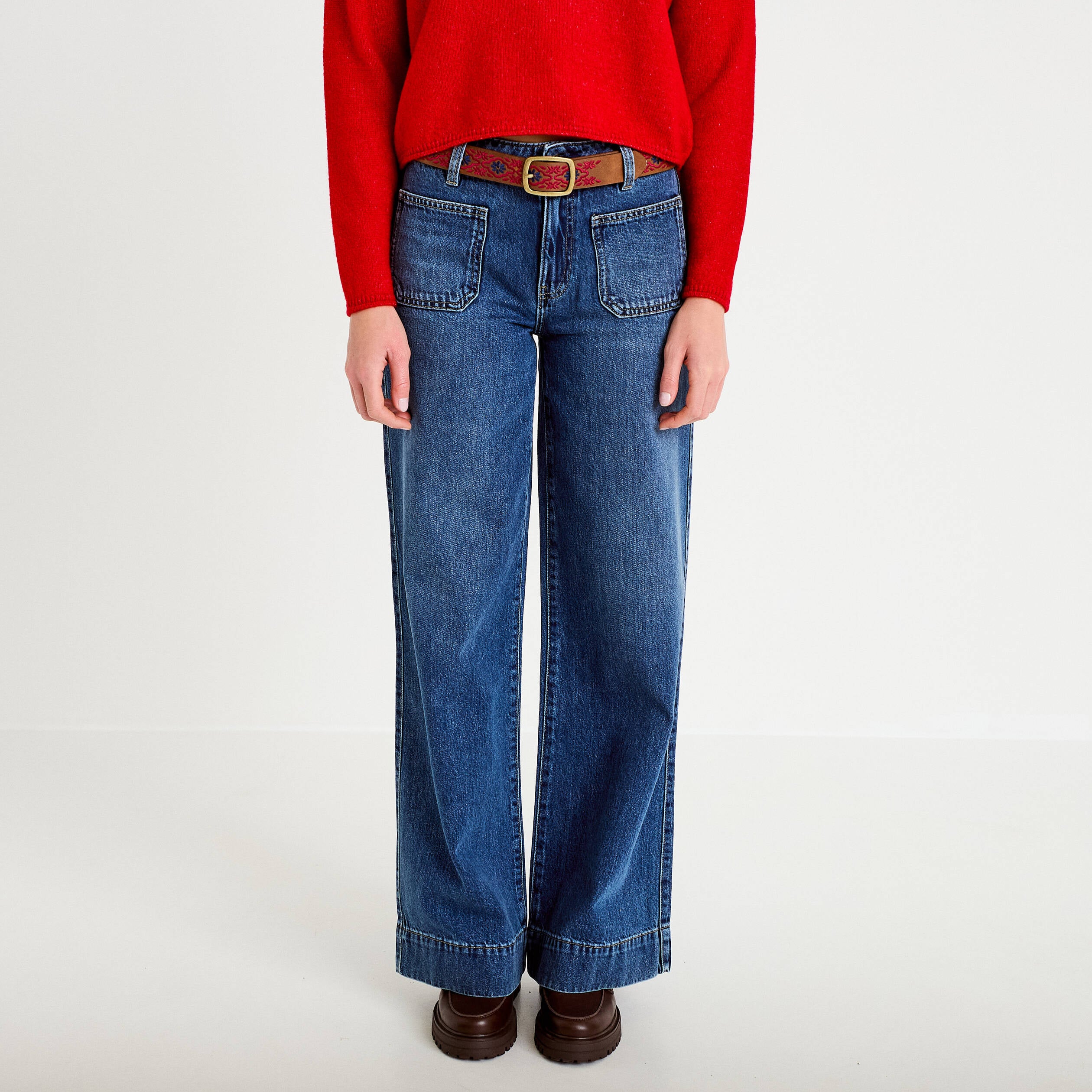 Jean bootcut ceinture amovible denim stone femme