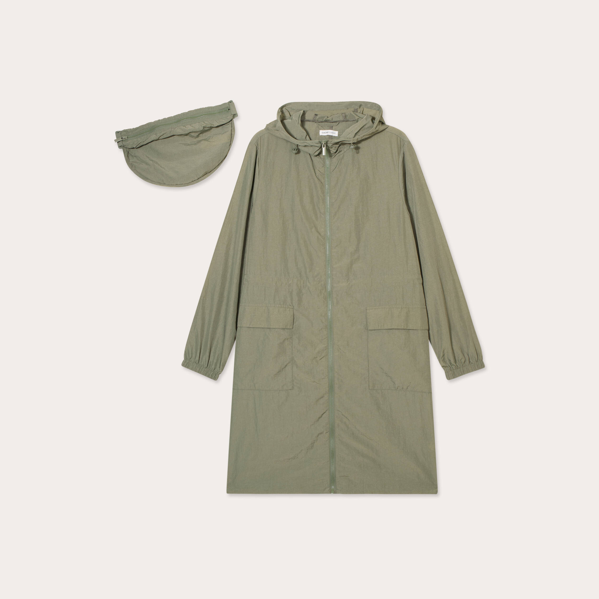 Parka d&eacute;perlante 2-en-1 avec pochette vert kaki femme