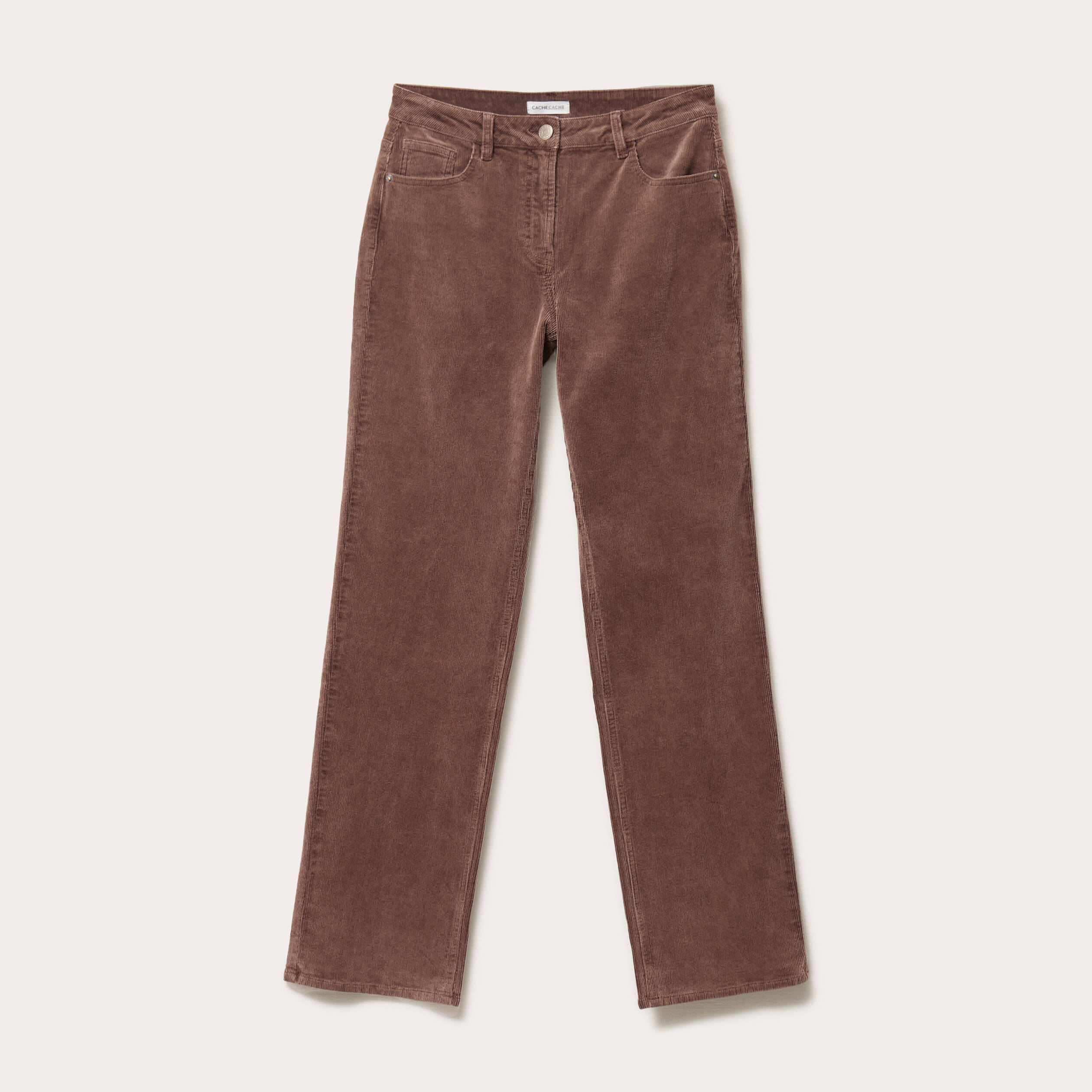 Pantalon droit en velours jaune femme