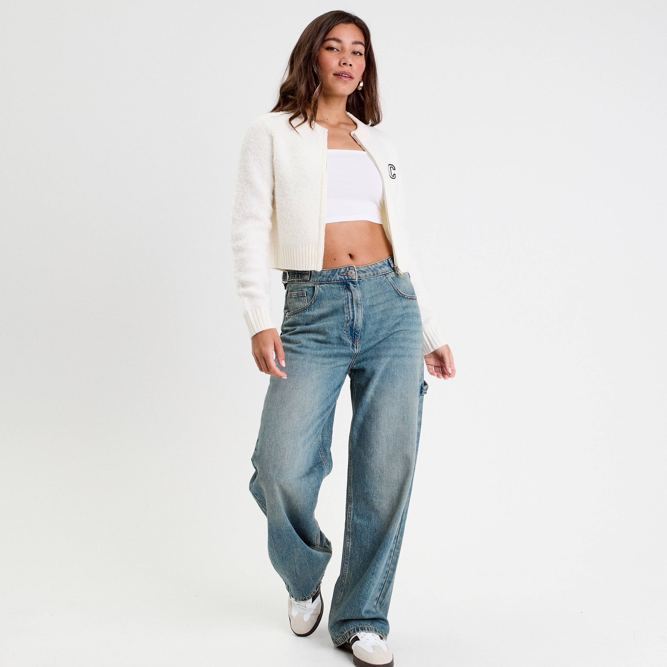 Veste courte ajust&eacute;e bouclette ecru femme