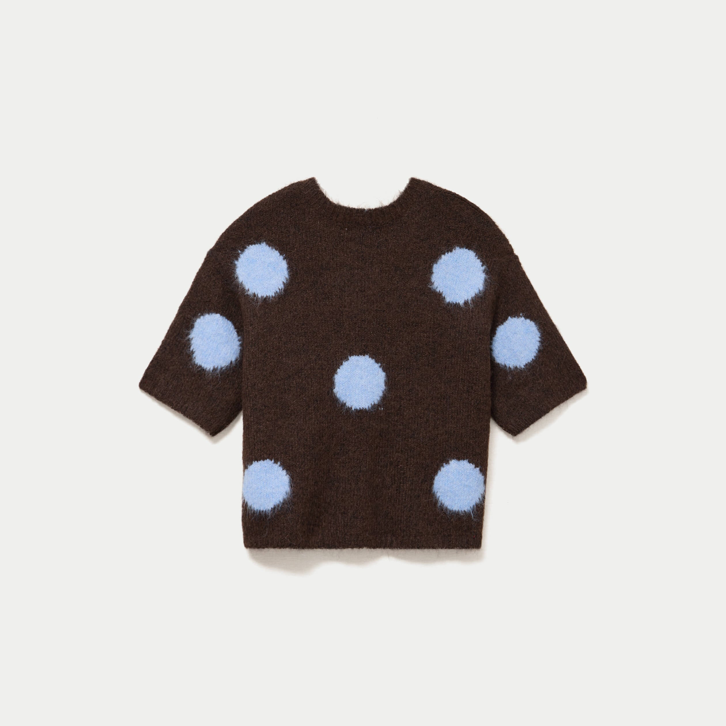 Pull col rond manches courtes marron fonc&eacute; femme