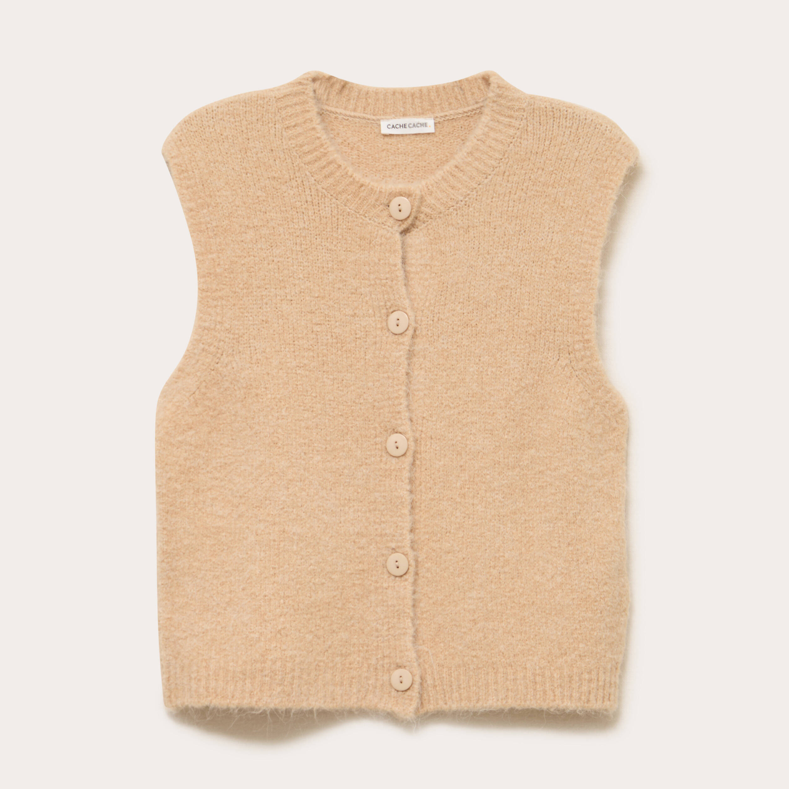 Gilet sans manches col rond beige femme