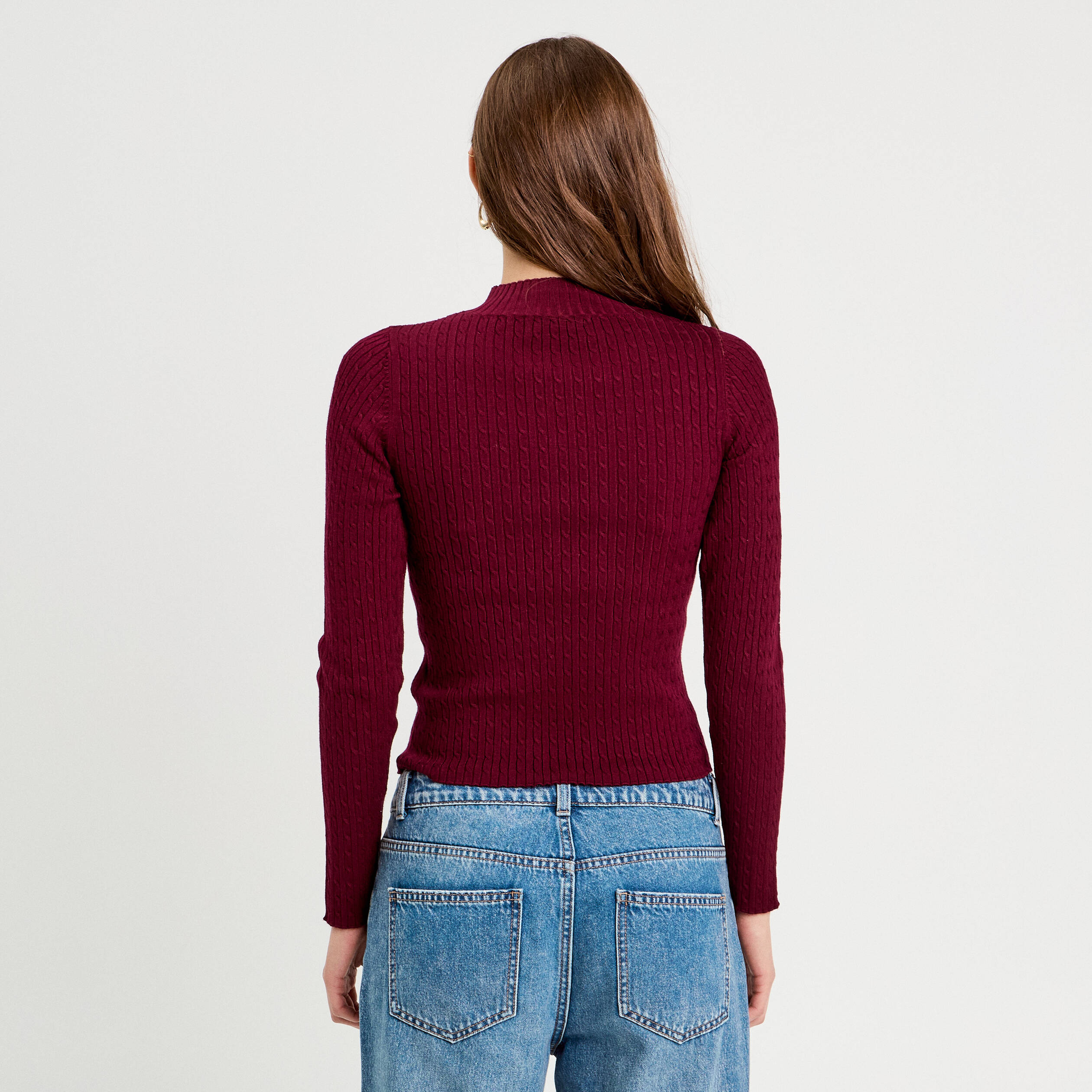 pull col montant torsades bordeaux femme Pull col montant torsades bordeaux femme