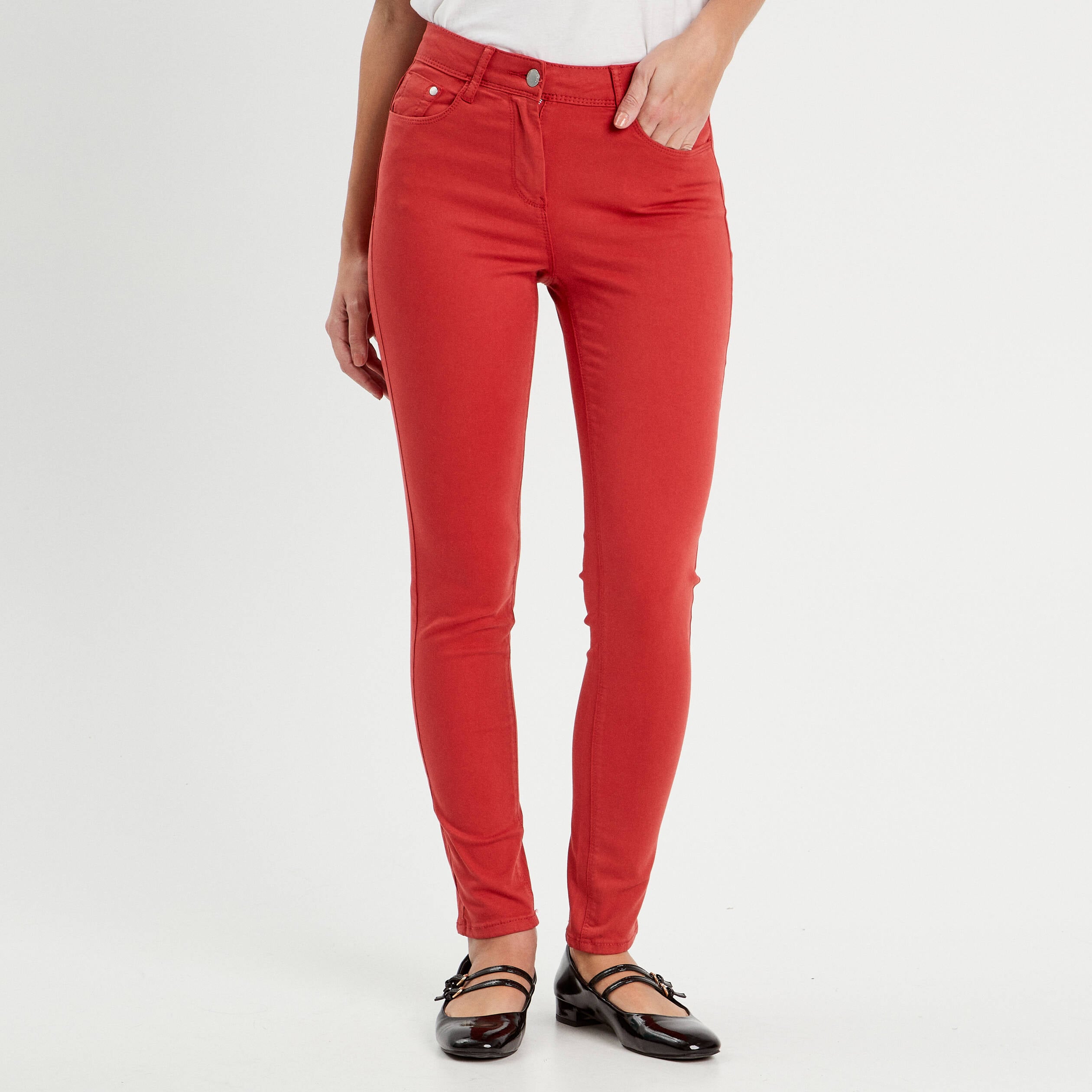 Jeans slim 5 poches rouge femme
