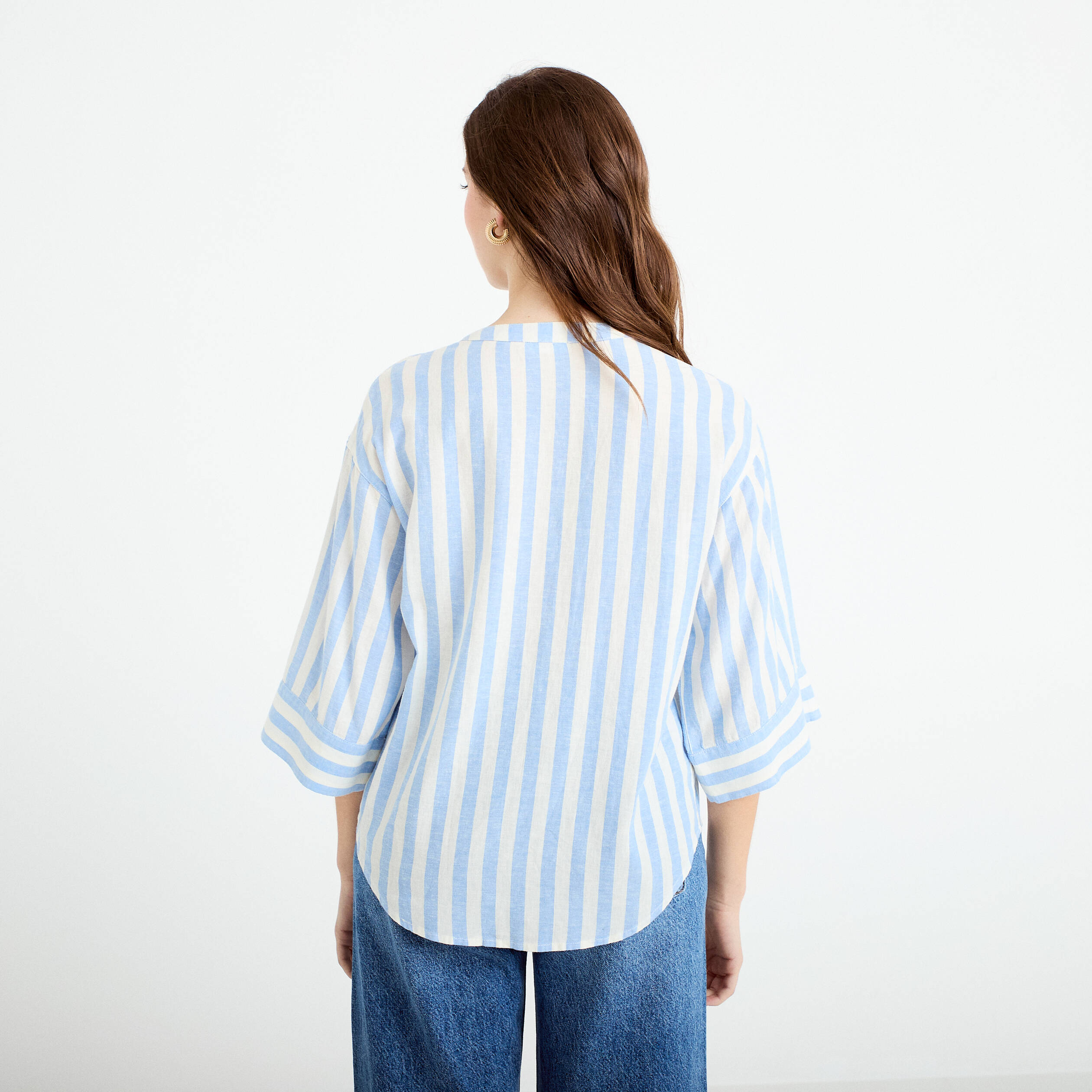 Blouse col V manches 3/4 bleu pastel femme