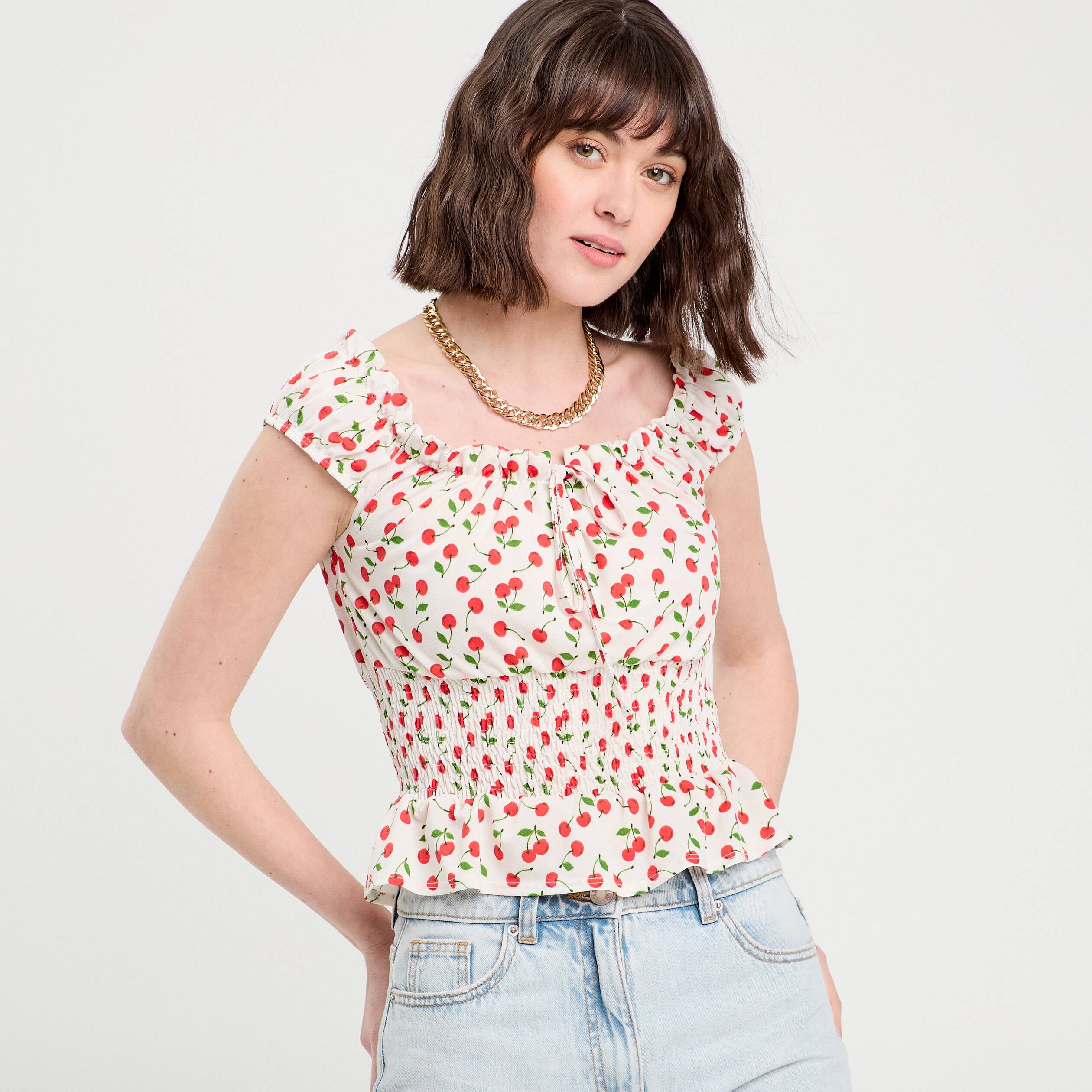 Blouse manches courtes blanc femme