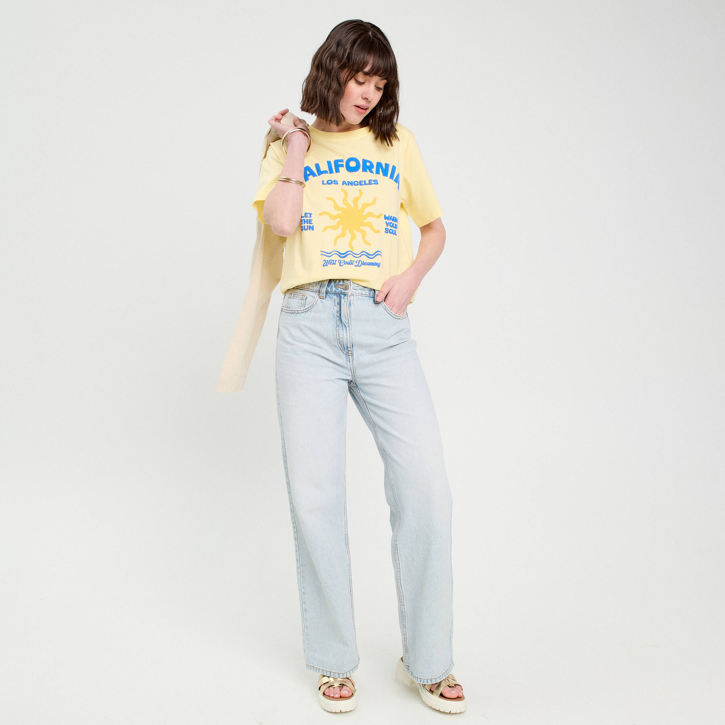 T-shirt manches courtes jaune clair femme