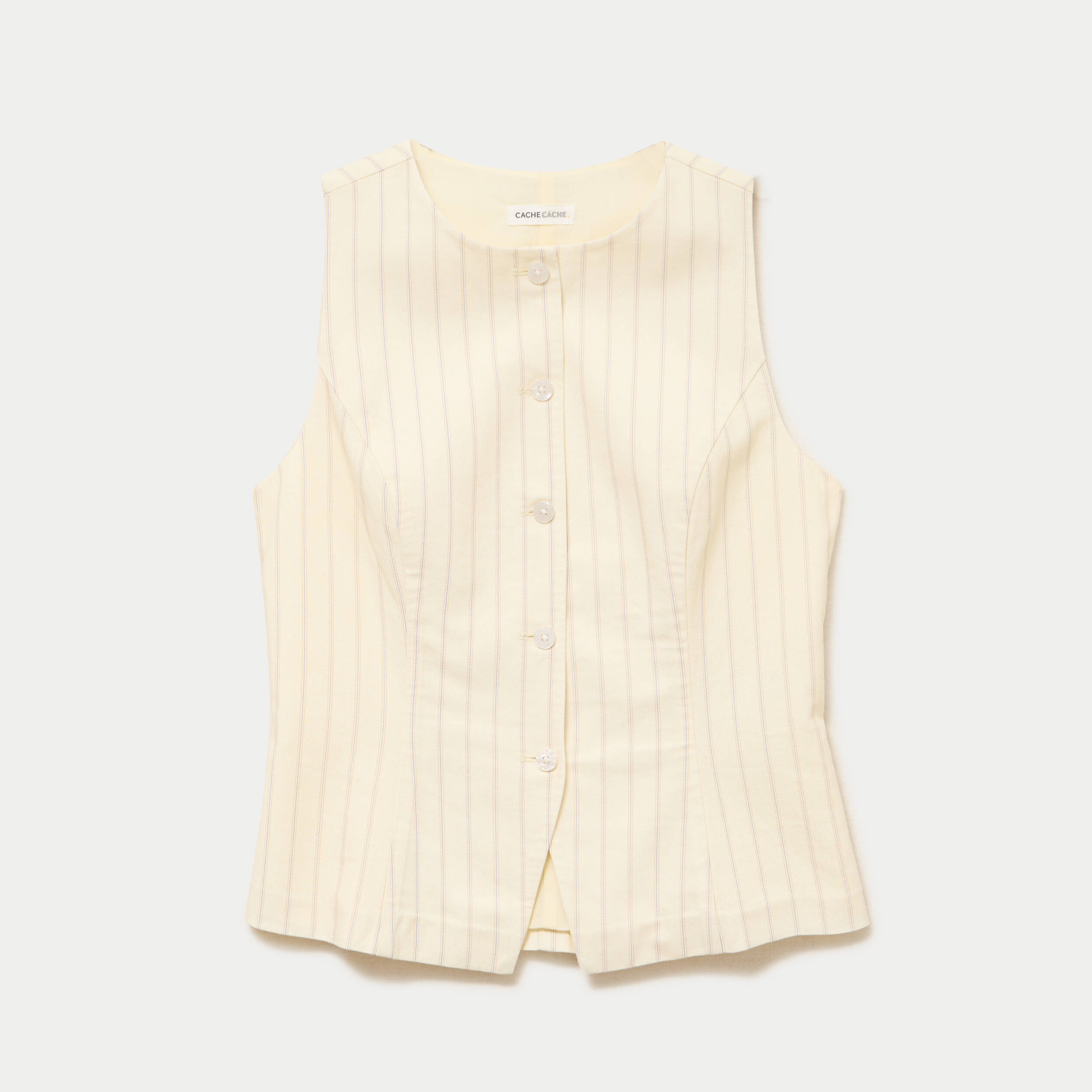 Gilet sans manches boutonn&eacute; jaune pastel femme