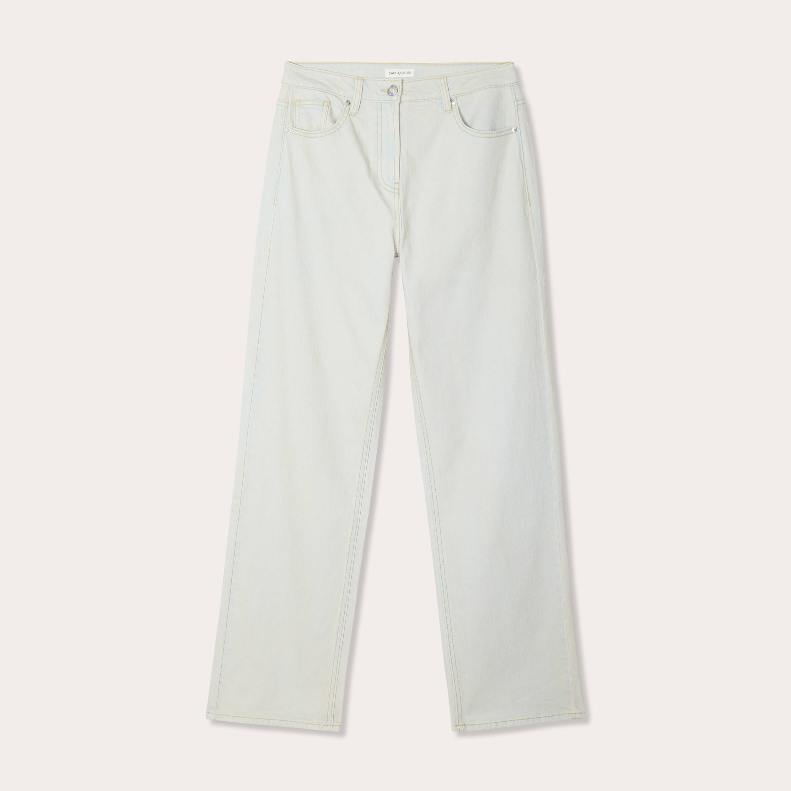 Jeans droit 5 poches denim bleach femme