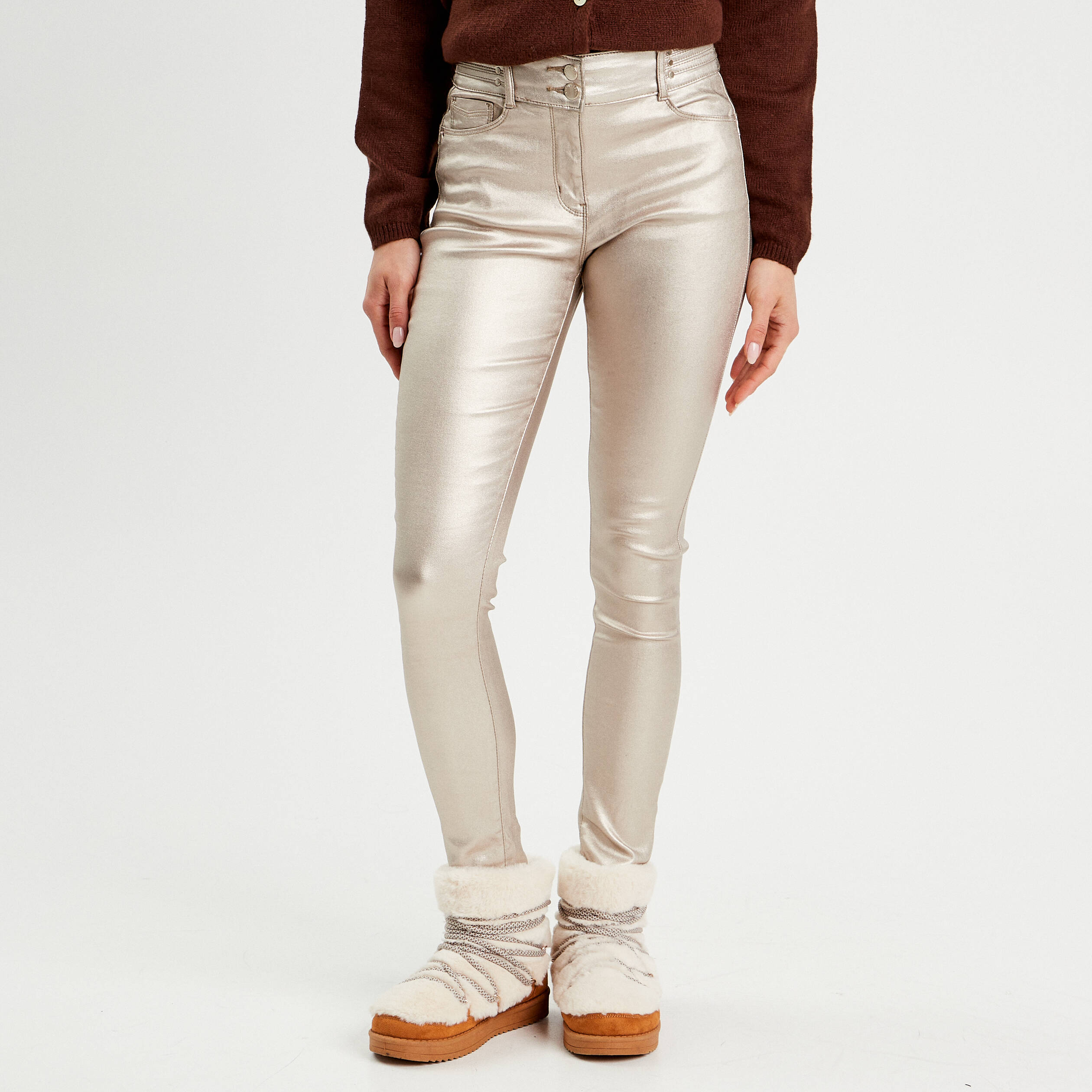 Pantalon skinny enduit couleur or femme Vibs