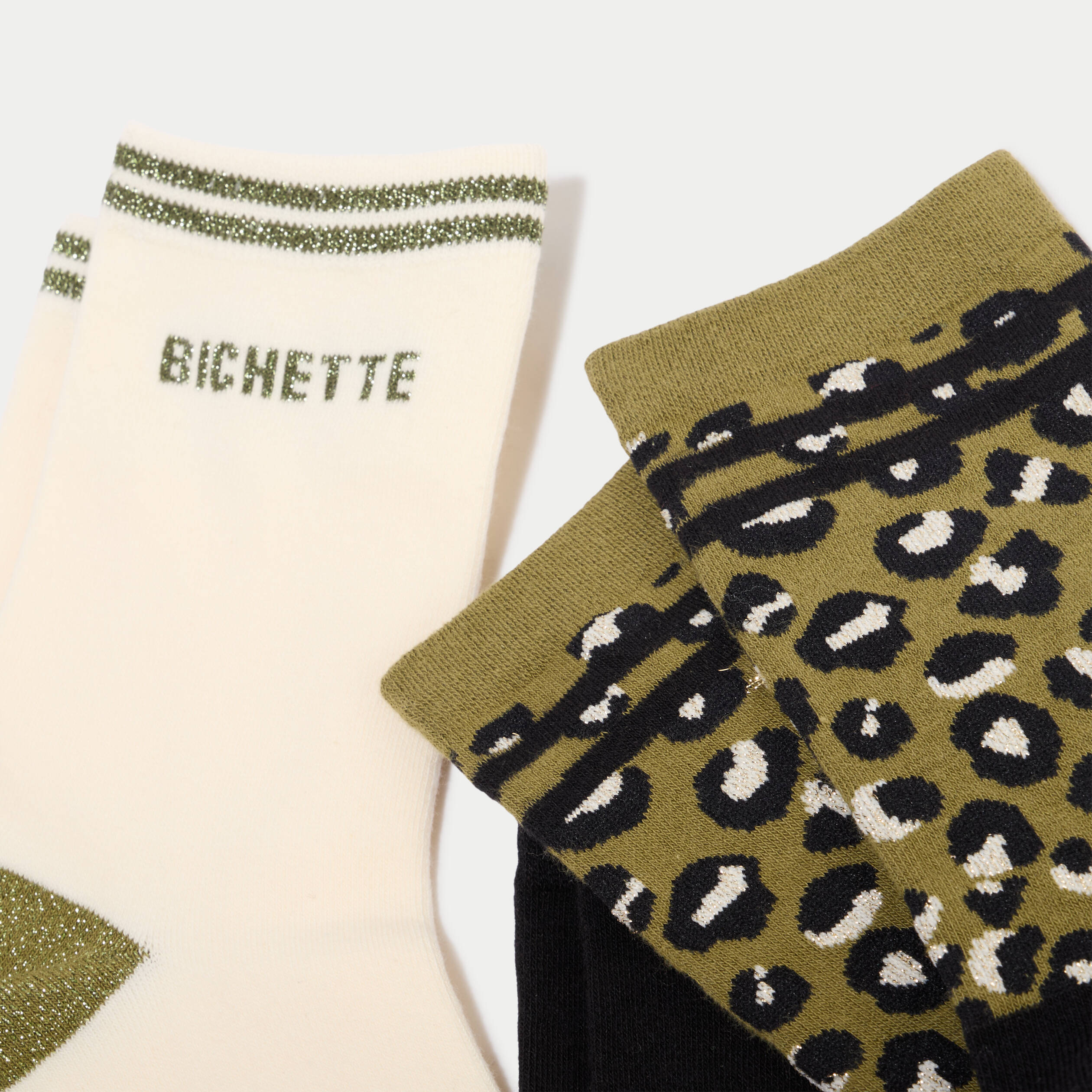 Lot de 3 paires de chaussettes vert kaki femme
