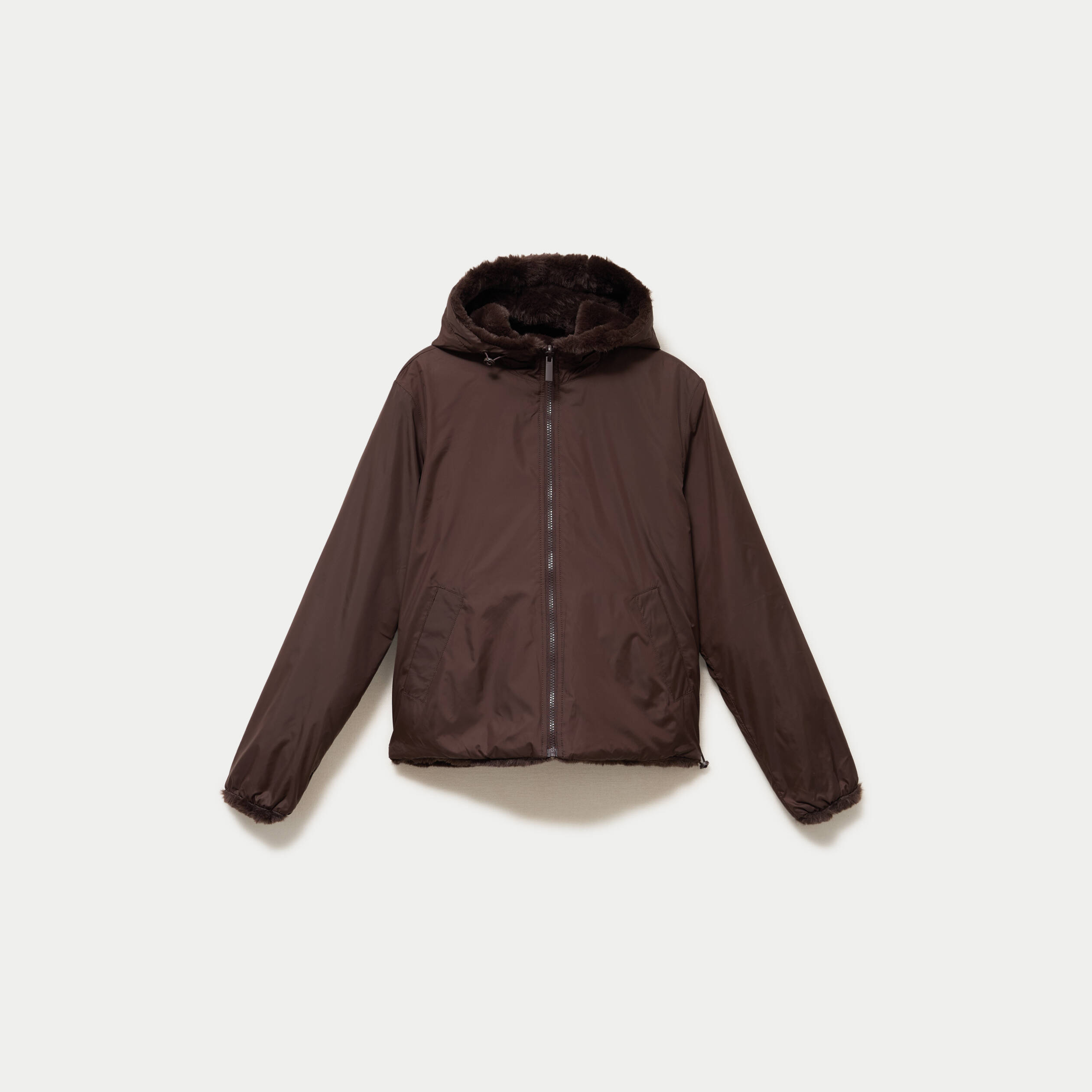 Parka r&eacute;versible &agrave; capuche marron fonc&eacute; femme