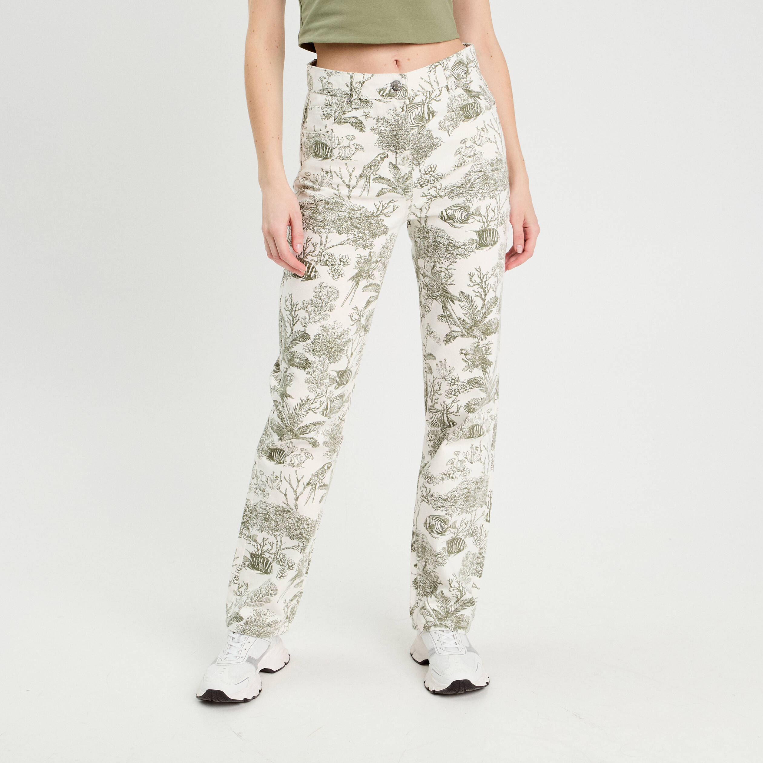 Jeans straight taille haute blanc femme